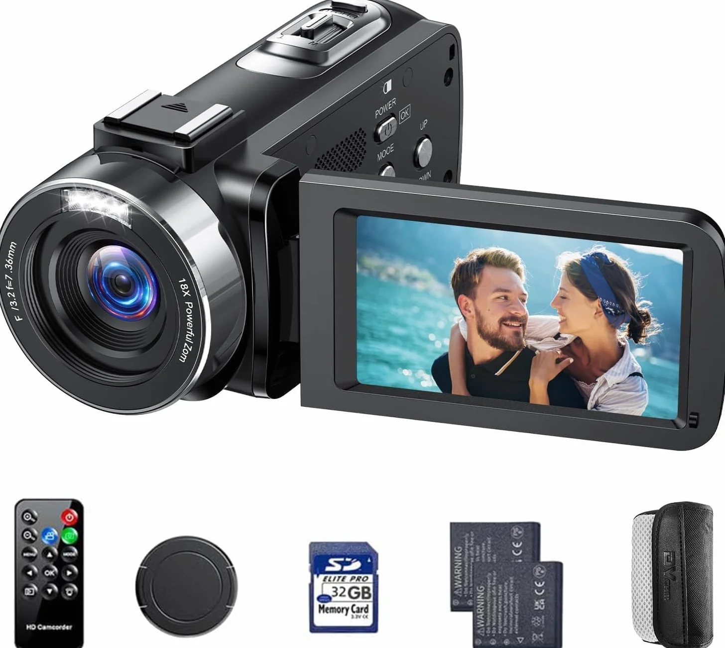 Videocamera 4K 42MP Camcorder per YouTube, 18X Zoom Digitale Videocamere, Schermo Rotante 270° 3" Vlog Camera con Scheda SD da 32 GB, Telecomando, 2 Batterie