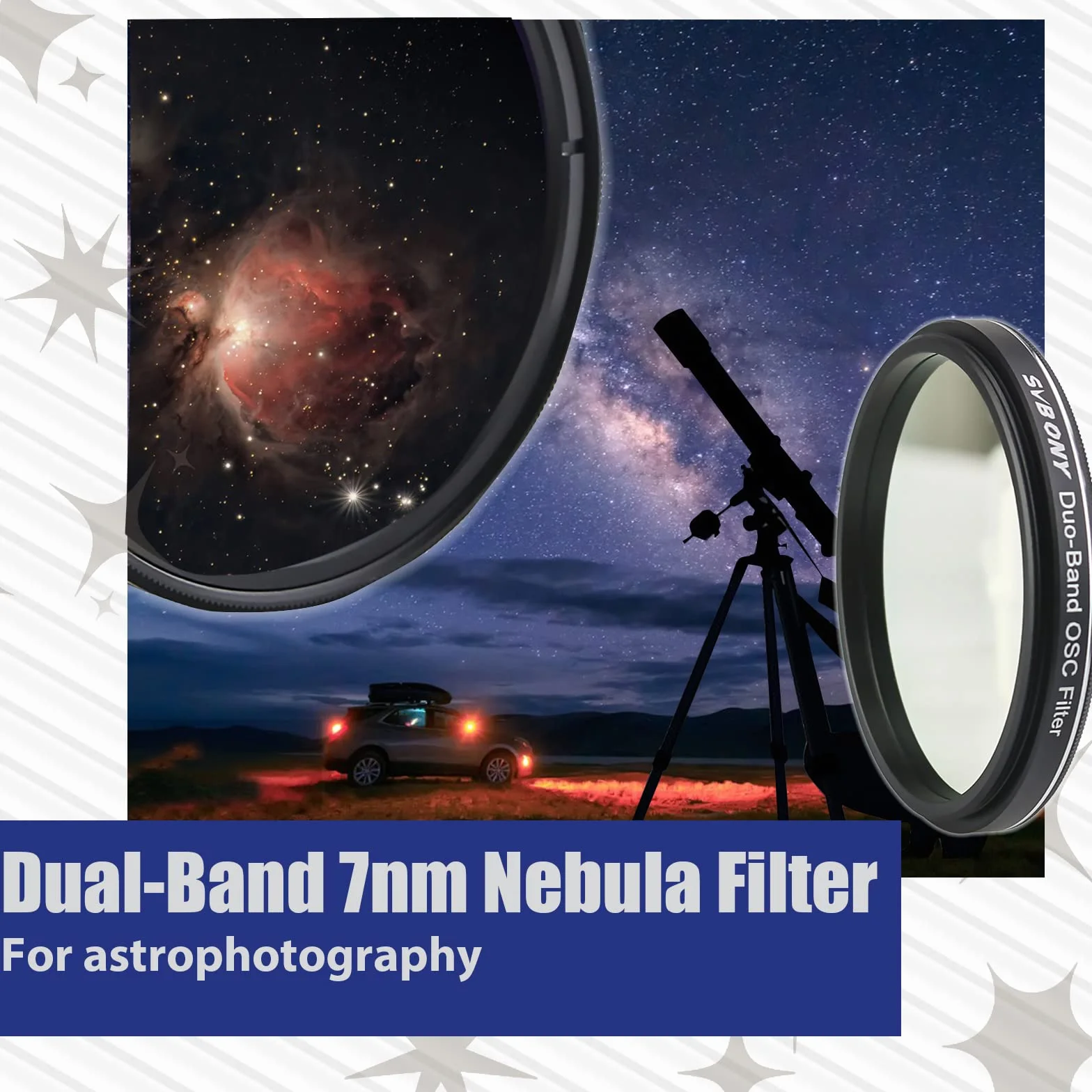 Svbony SV220 Astro Doppio Filtro a Banda Stretta, H-Alpha OIII da 7nm, Riduce L'inquinamento Luminoso per Fotocamere CMOS a Colori, Astrofotografia del Cielo Profondo (2")