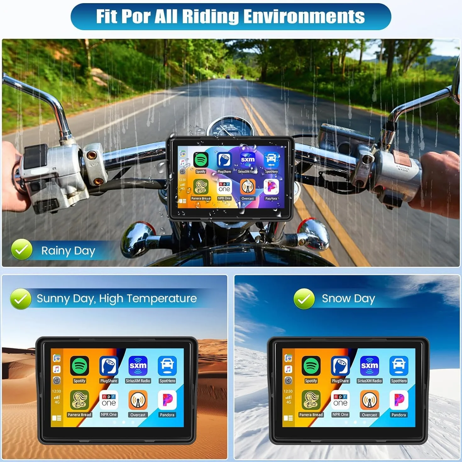 SIXTOP Schermo CarPlay per Moto, CarPlay e Android Auto Wireless per Moto, Touchscreen Impermeabile da 5 Pollici, Audio Bluetooth, Navigazione GPS, Siri