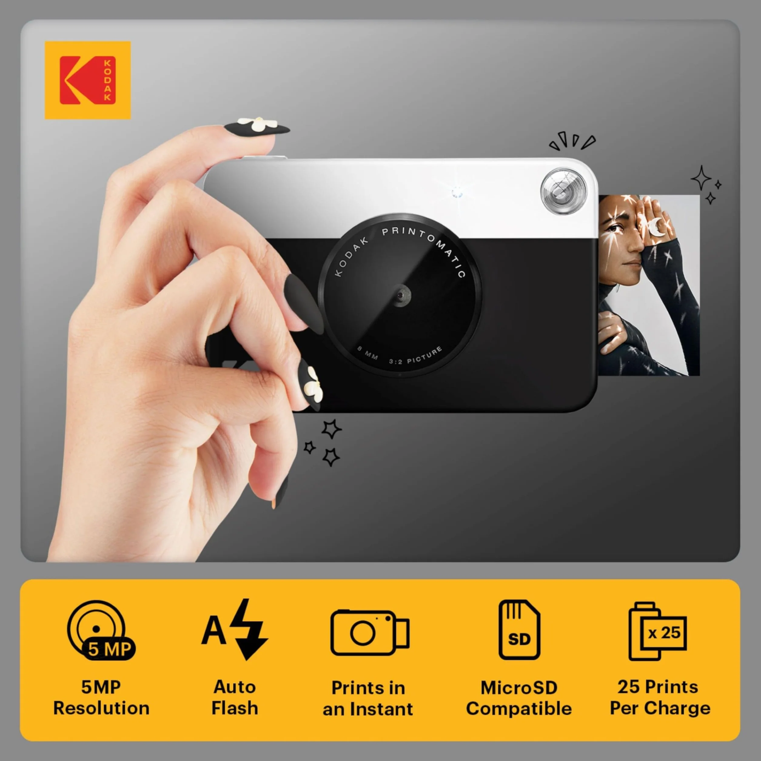 KODAK Pacchetto Base per Fotocamera istantanea Printomatic (Nero) + Carta Zink (20 Fogli) + Custodia Deluxe + Comoda Tracolla