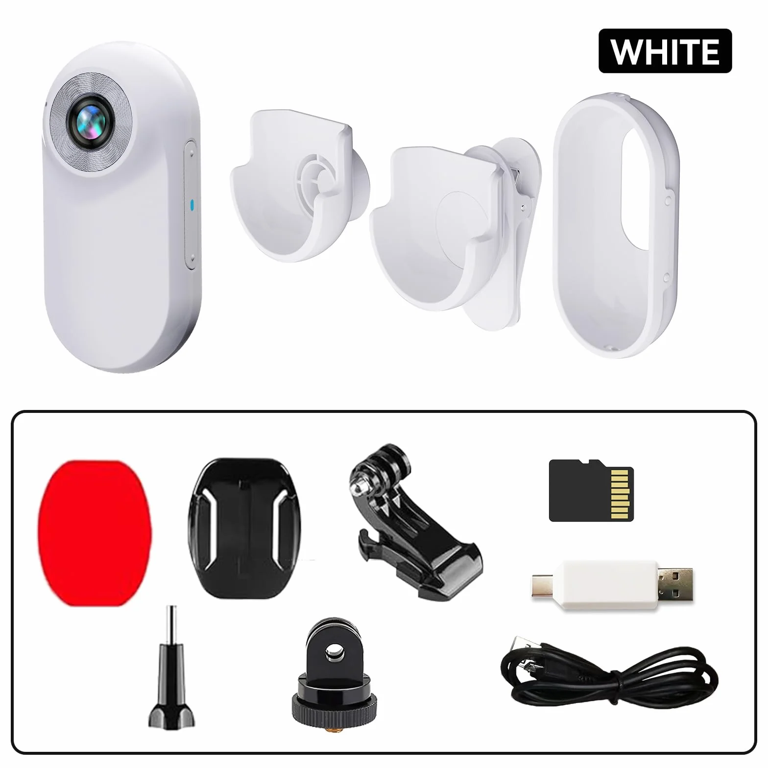 Xilecam Mini Action Cam 1080p Telecamera Animali Telecamere Nascoste da Esterno Body Cam e Accessori（Bianco）