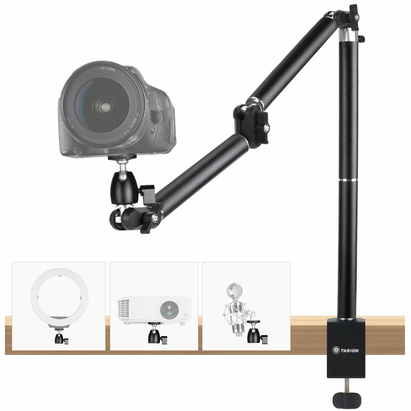 TARION Braccio Articolato Fotocamera con Morsetto - Treppiede da Tavolo Fotocamera Regolabile Braccio Fotografico Scrivania con Adattatore a Vite da 3/8"a 1/4" TKA01-L(Upgraded)
