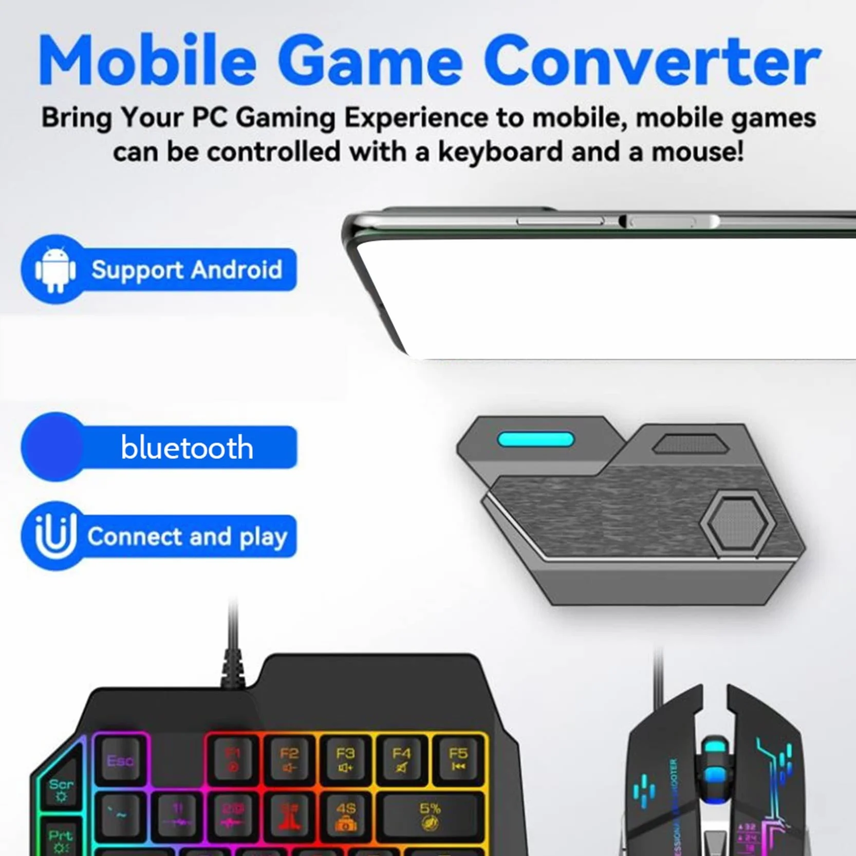 Gamepad Mobile per Controller Tastiera Gaming Mouse Converter Bluetooth per IOS Android Game Adapter, Mix SE Set