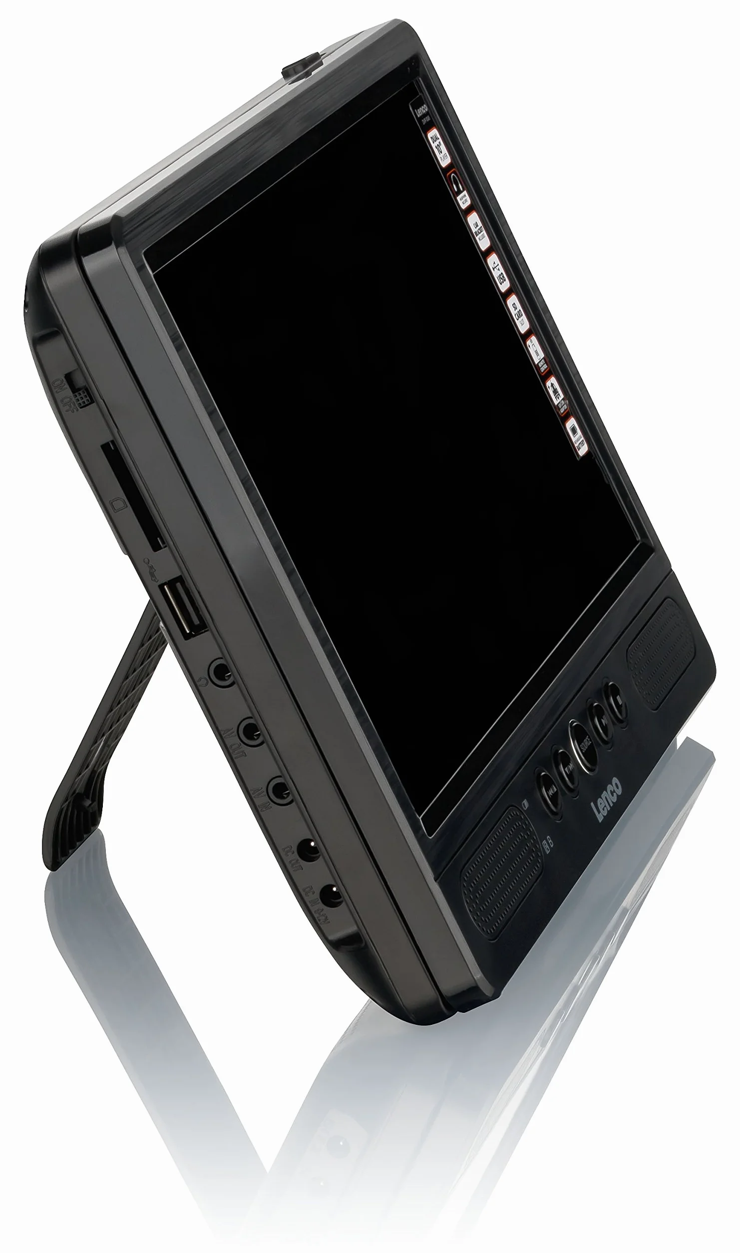 Lenco DVP-939 - Lettore DVD portatile da 2 x 9 pollici con 2 cuffie e 2 supporti per poggiatesta - batteria ricaricabile integrata - ingresso USB - lettore di schede SD - nero