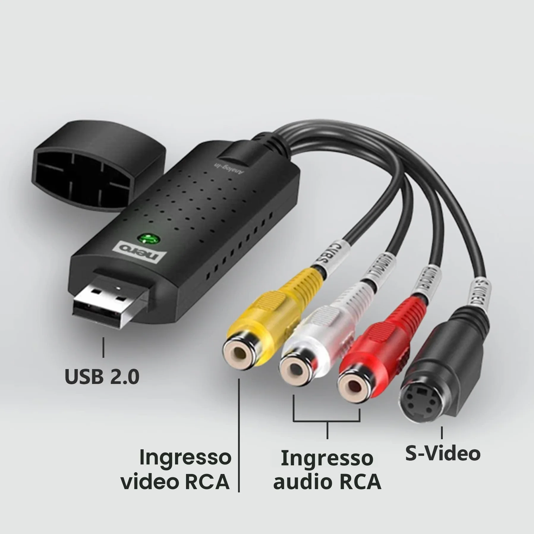 Nero Recode Stick VHS a USB Convertitore Digitalizzare VHS Acquisizione Video Analogico Digitale S-VHS Hi8 Super 8 DVD su PC Windows 10/11 macOS