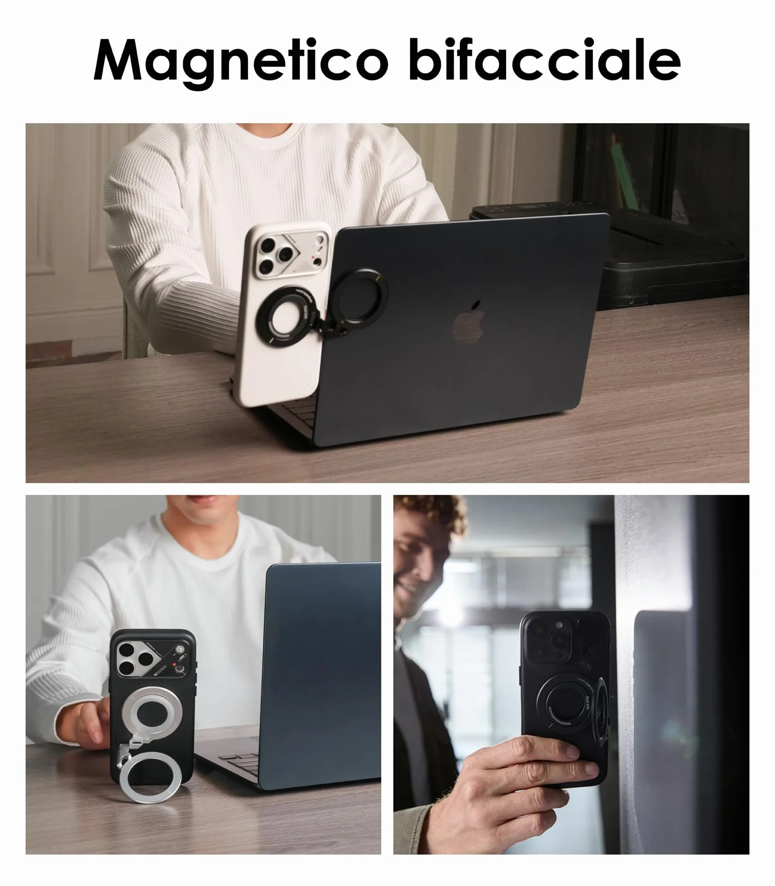 Aulumu G09 Anello Magnetico Cellulare per MagSafe Supporto Magnetico Bifacciale 360° Rotazione, Forza 20N, 0,3cm Sottile Anello Cellulare per iPhone 17 16 15 14 13 12 Pro Max, Android, Nero