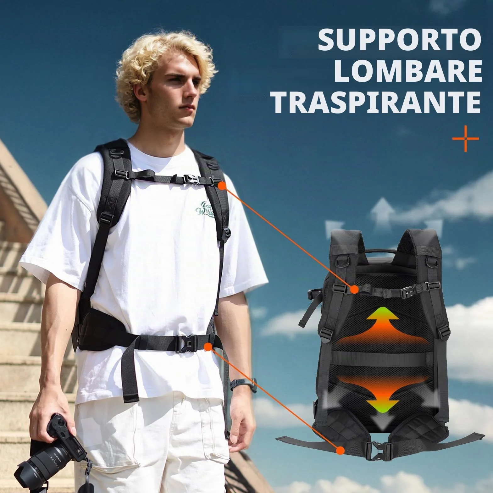 TARION Zaino Fotografico Grande Capacità: Zaino Impermeabile per Fotocamera Con Scomparto per Laptop da 16'' Borsa Fotografica Con Copertura Antipioggia TR-XL(Nero)