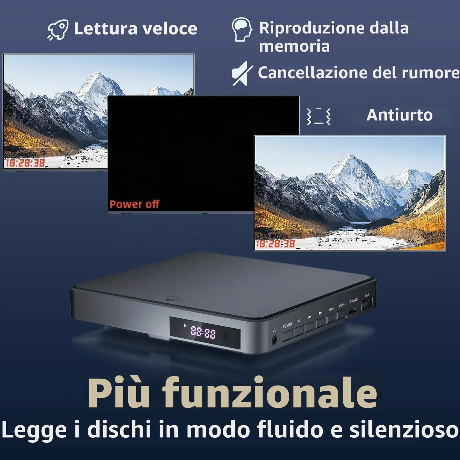 Desobry Lettore DVD Per TV, DVD Player Con Ingressi USB/TF, Lettore DVD TV Con Cavo HDMI/RCA Gratuito, Correzione Degli Errori, Lettore DVD HDMI Riduzione Del Rumore