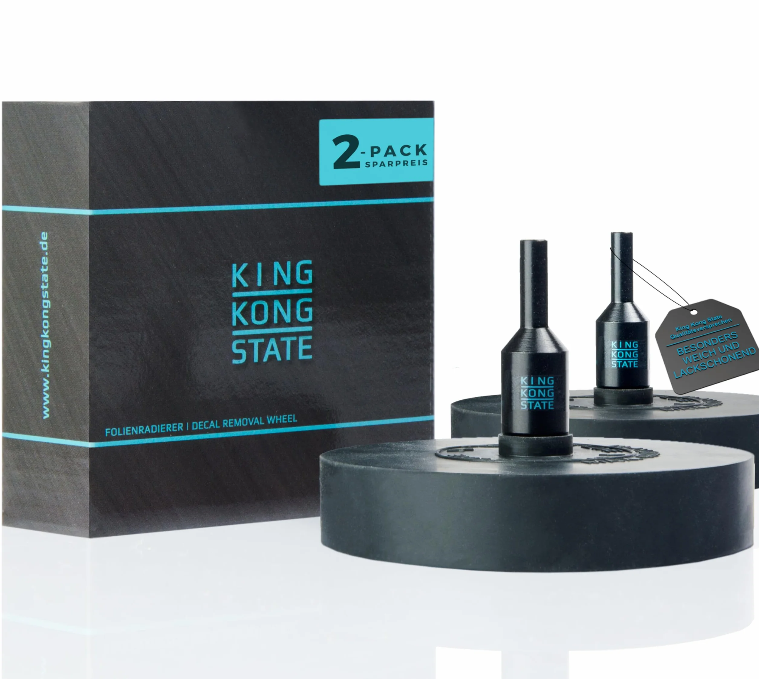 King Kong State Confezione da 2 gomme per la rimozione di pellicole e adesivi su auto e moto – gomma nera per trapani a batteria