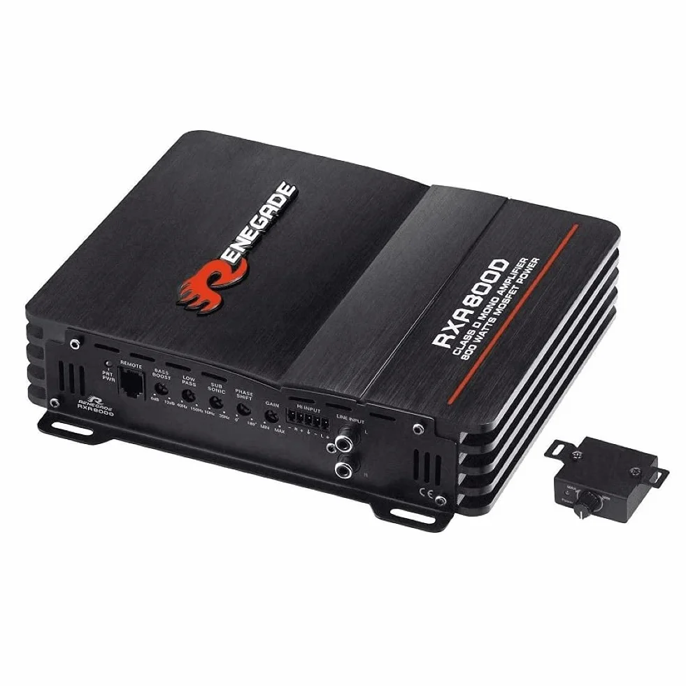 1 amplificatore monofonico RENEGADE RXA800D RXA 800 D 1 canale classe d 400 watt rms 800 watt max bass boost specifico per subwoofer, 1 pezzo
