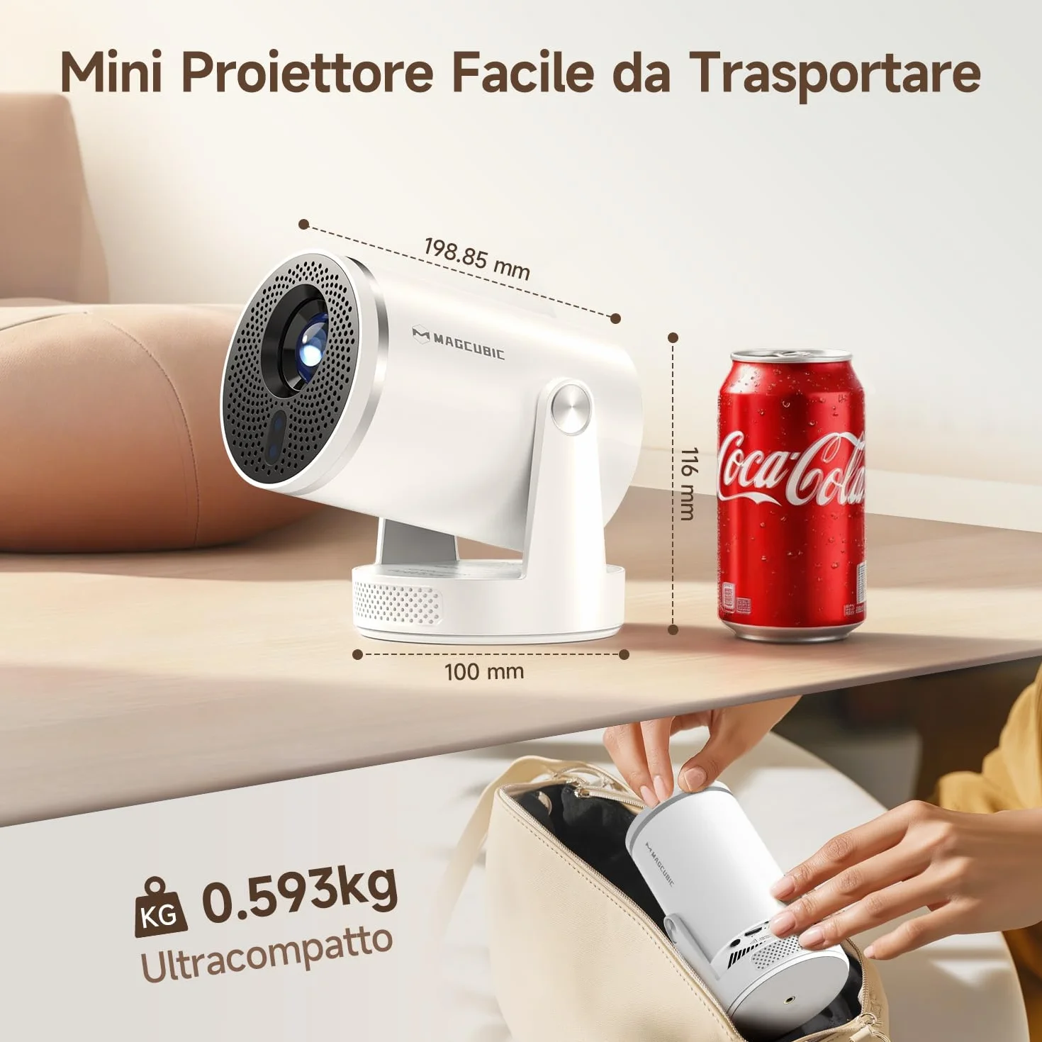【Messa a Fuoco Automatica】Proiettore 4k Magcubic HY320pro - Risoluzione Nativa 1080p, 400 ANSI, Contrasto 10000:1, Wi-Fi 6 e Bluetooth 5.4, Correzione Trapezoidale per casa e ufficio