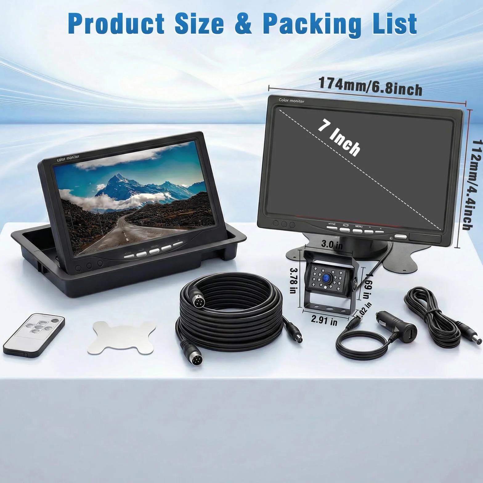 Kit telecamera di retromarcia con monitor da 7", telecamera di backup per auto con visione notturna e impermeabilità IP68, telecamera di retromarcia con segnale stabile via cavo, con cavo da 20m