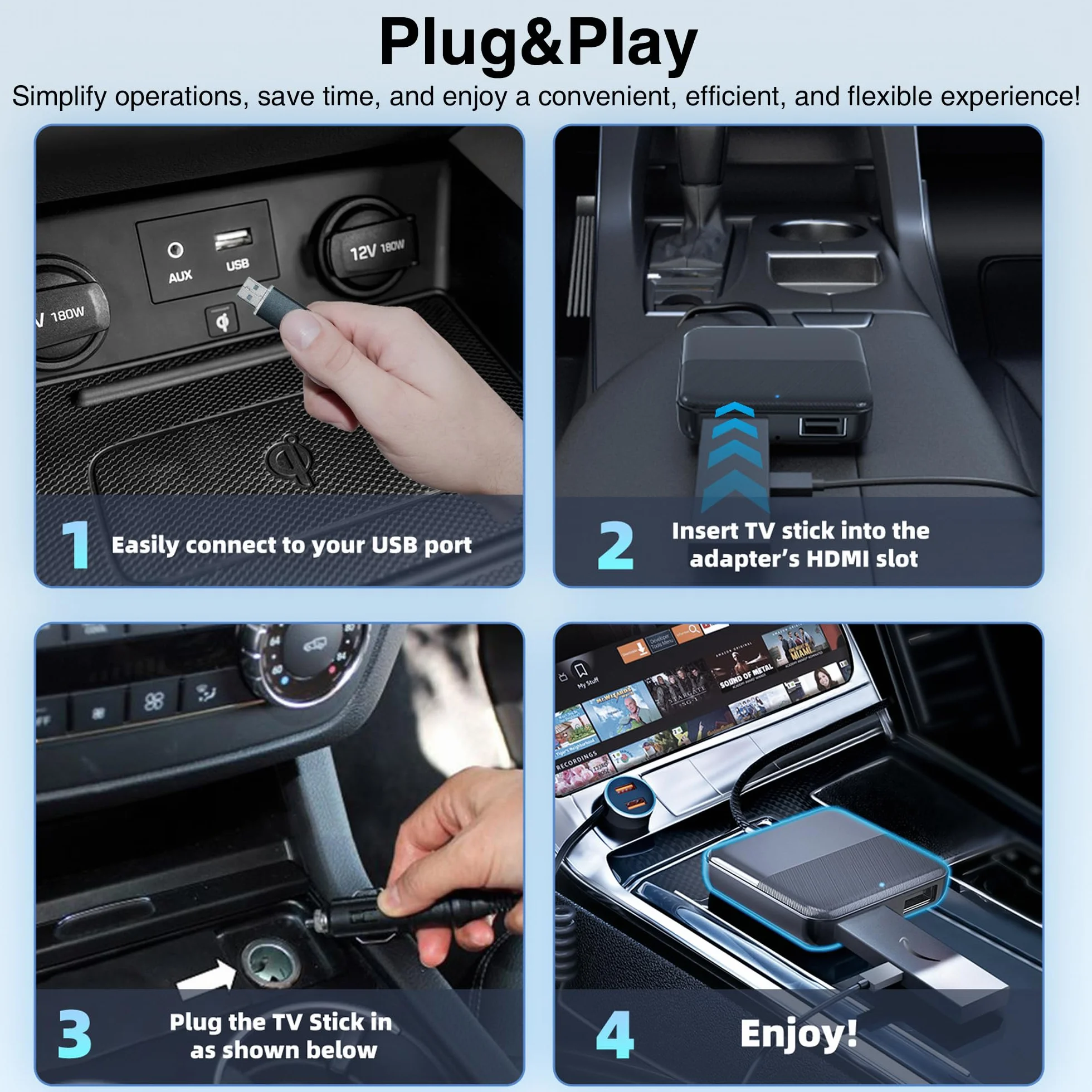 Car TV Mate Pro-Fire TV Stick Convertitore HDMI & Wireless CarPlay Android Auto Adapter Stall Rapido, Nessuna Latenza, Convertitore Porta USB per OEM Factory Carplay Plug & Play