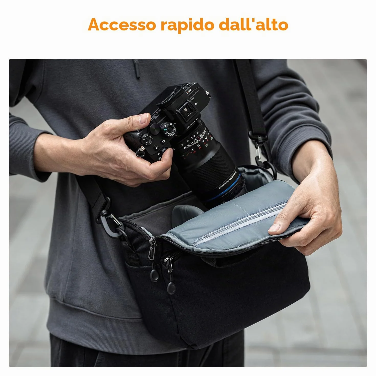 K&F CONCEPT Borsa per fotocamera a tracolla singola Crossbody Custodia compatta per DSLR SLR Mirrorless