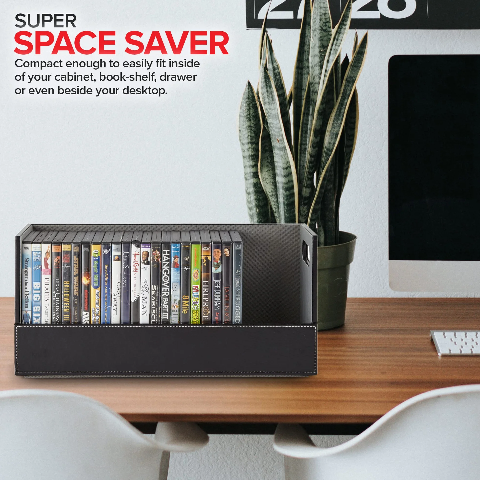 Stock Your Home Scatola portaoggetti per DVD, organizer per Blu-Ray, custodie per videogiochi, CD, supporto per nastri VHS, supporto per dischi può contenere fino a 28 DVD, in ecopelle (nero)