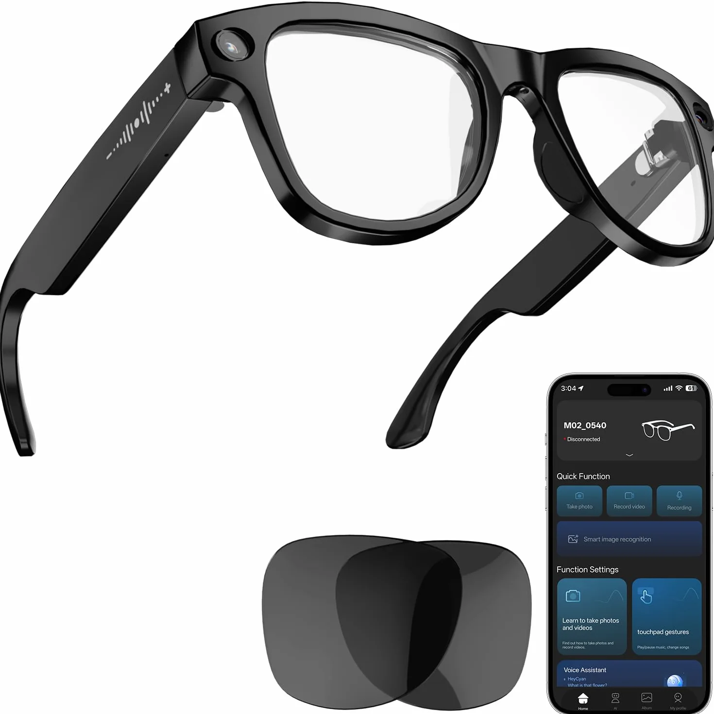 ELECGO Occhiali intelligenti AI con videocamera HD 1080p da 8 MP, occhiali da sole audio Bluetooth, traduzione in tempo reale, controllo vocale, tempio regolabile a 15°