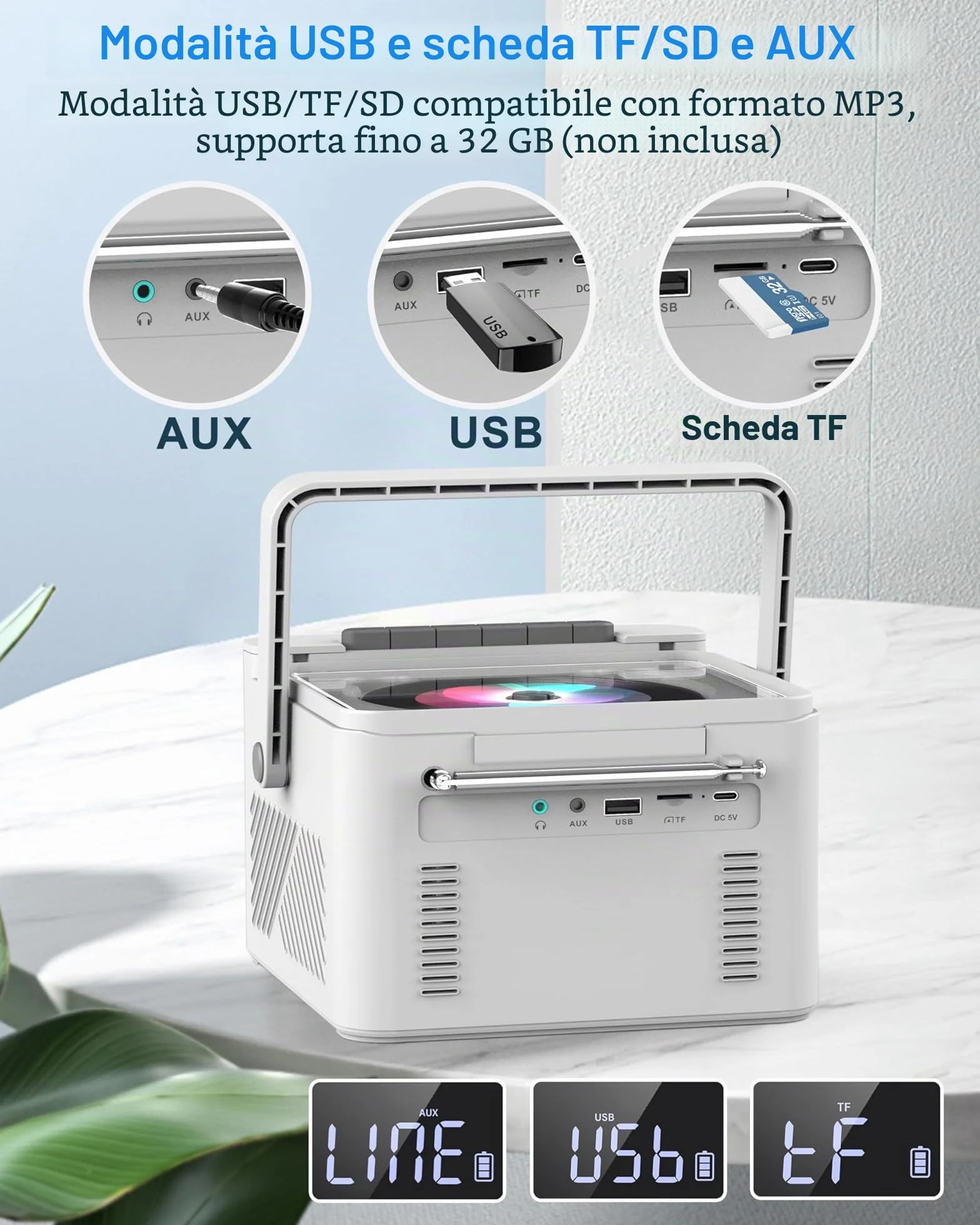 Greadio Lettore CD Portatile, Boombox con Lettore di Cassette e Radio FM, Bluetooth 5.1, Batteria Ricaricabile da 5000mAh, Telecomando, Ingresso AUX/USB/Scheda SD, Altoparlante da 5W, Schermo LED