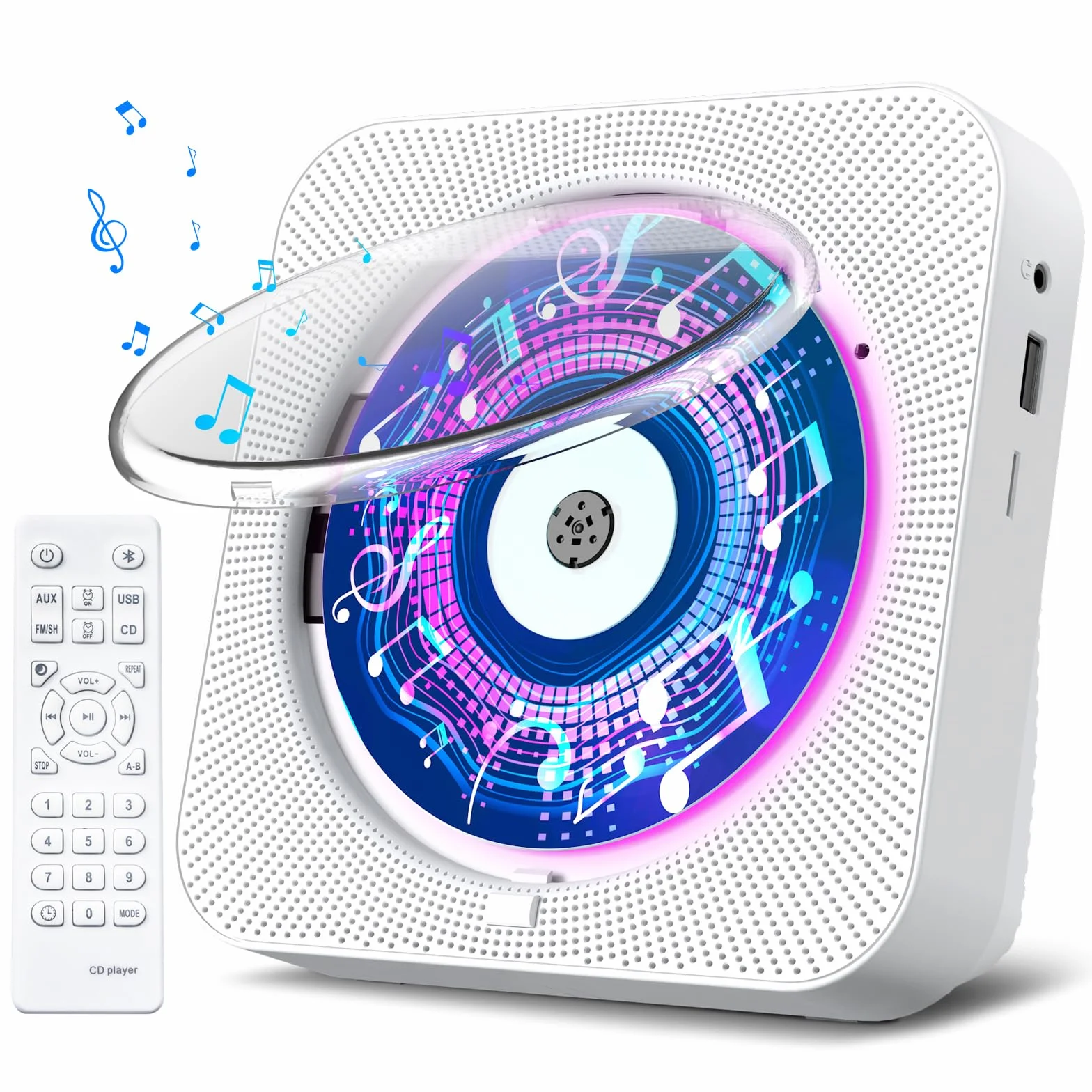 Gueray Lettore CD Bluetooth Hifi Con Altoparlante, Telecomando, Protezione Antipolvere, Schermo LED, Timer, Radio - Supporta AUX, USB, TF Card Playback