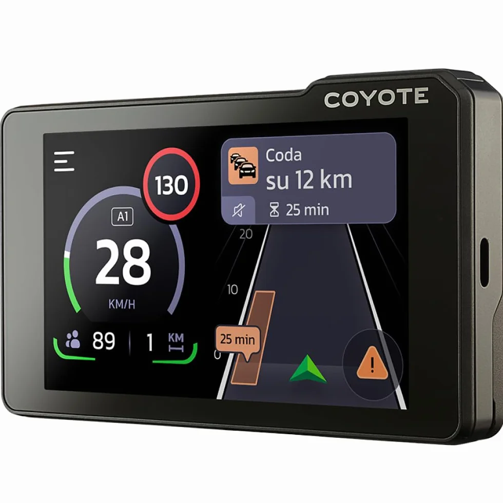 Coyote Max (Italia) – Assistente alla guida - Assistente vocale e schermo tattile da 4'' - Segnalazione superamento velocità - Controlli, pericoli, traffico e perturbazioni in tempo reale - Bluetooth