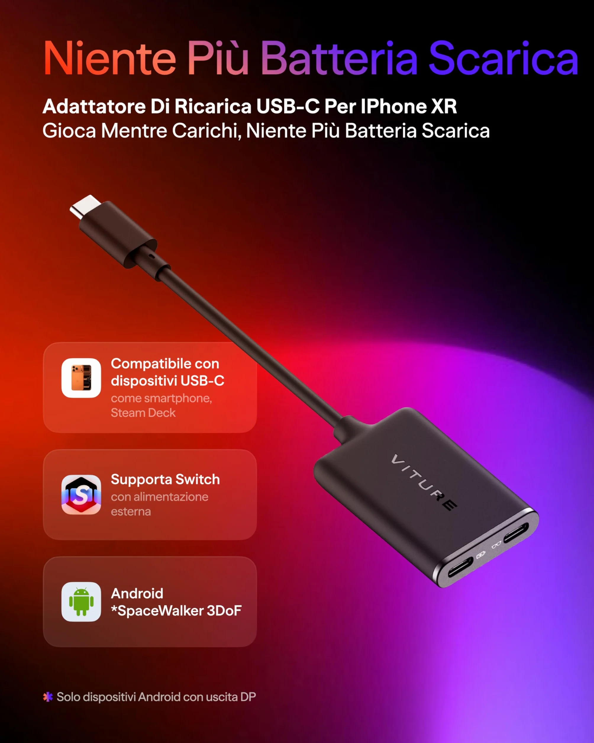VITURE Adattatore da USB-C a occhiali e ricarica, ricarica e riproduzione, interruttore, Steam Deck