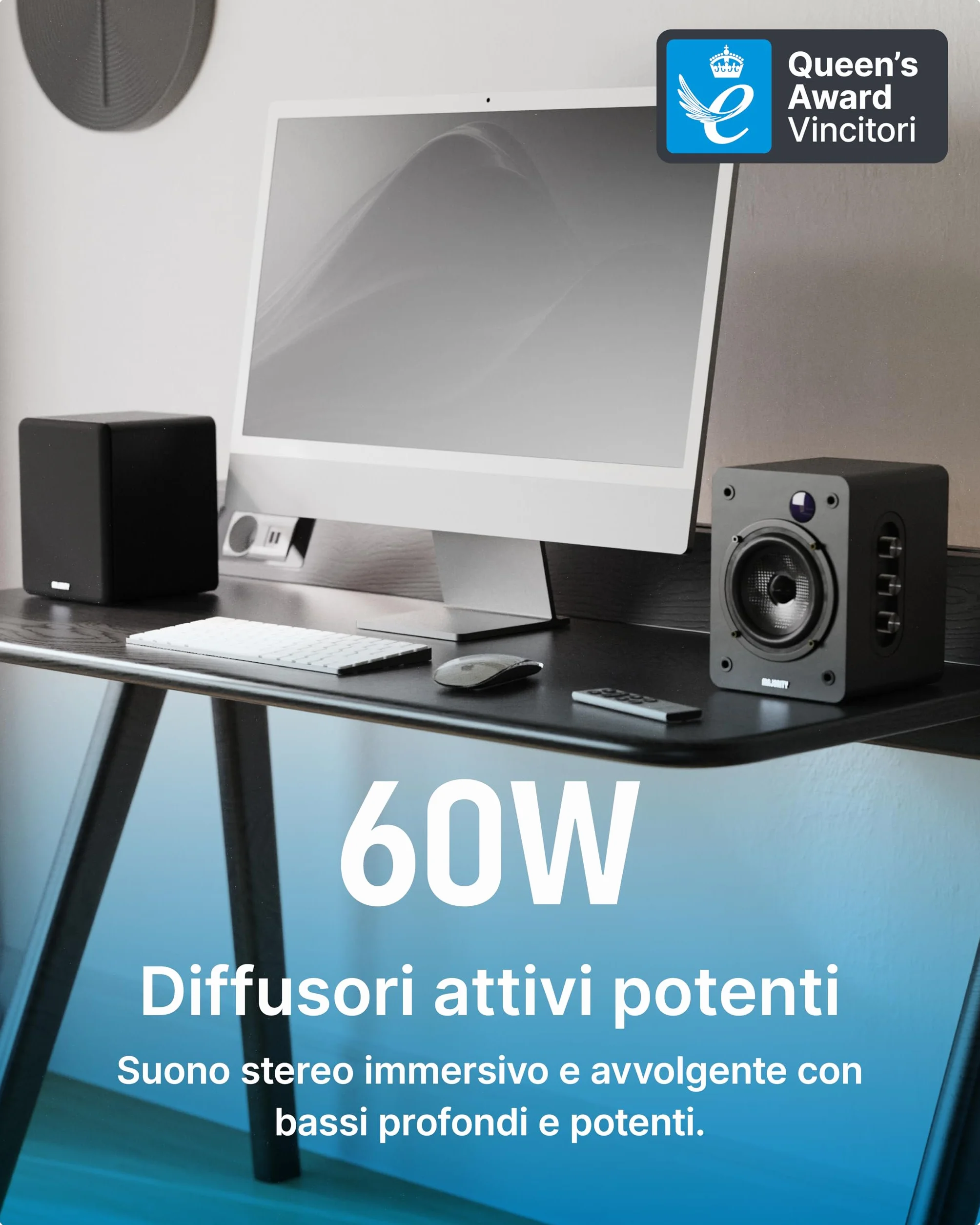 Majority D50X altoparlanti | casse attive amplificate coppia 2.0 da 60W per PC | Hi-Fi con HDMI ARC e AUX | casse acustiche da scaffale Bluetooth 5.3 | Monitor Studio in fibra di carbonio (Nero)