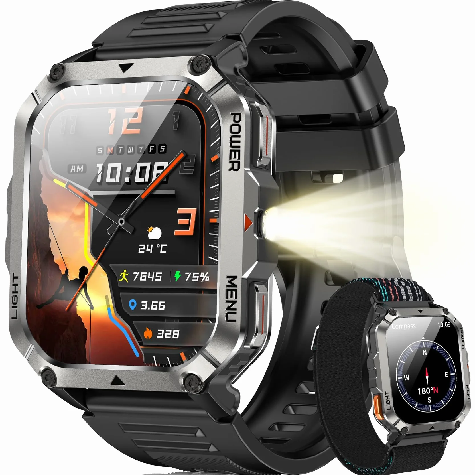 Blackview Smartwatch Uomo, Orologio Intelligente Fitness con Chiamate Bluetooth, 2.01" Militari Smart Watch Tracker 100+ Modalità Sportive/Cardiofrequenzimetro/SpO2/Torcia/Bussola per Android iOS