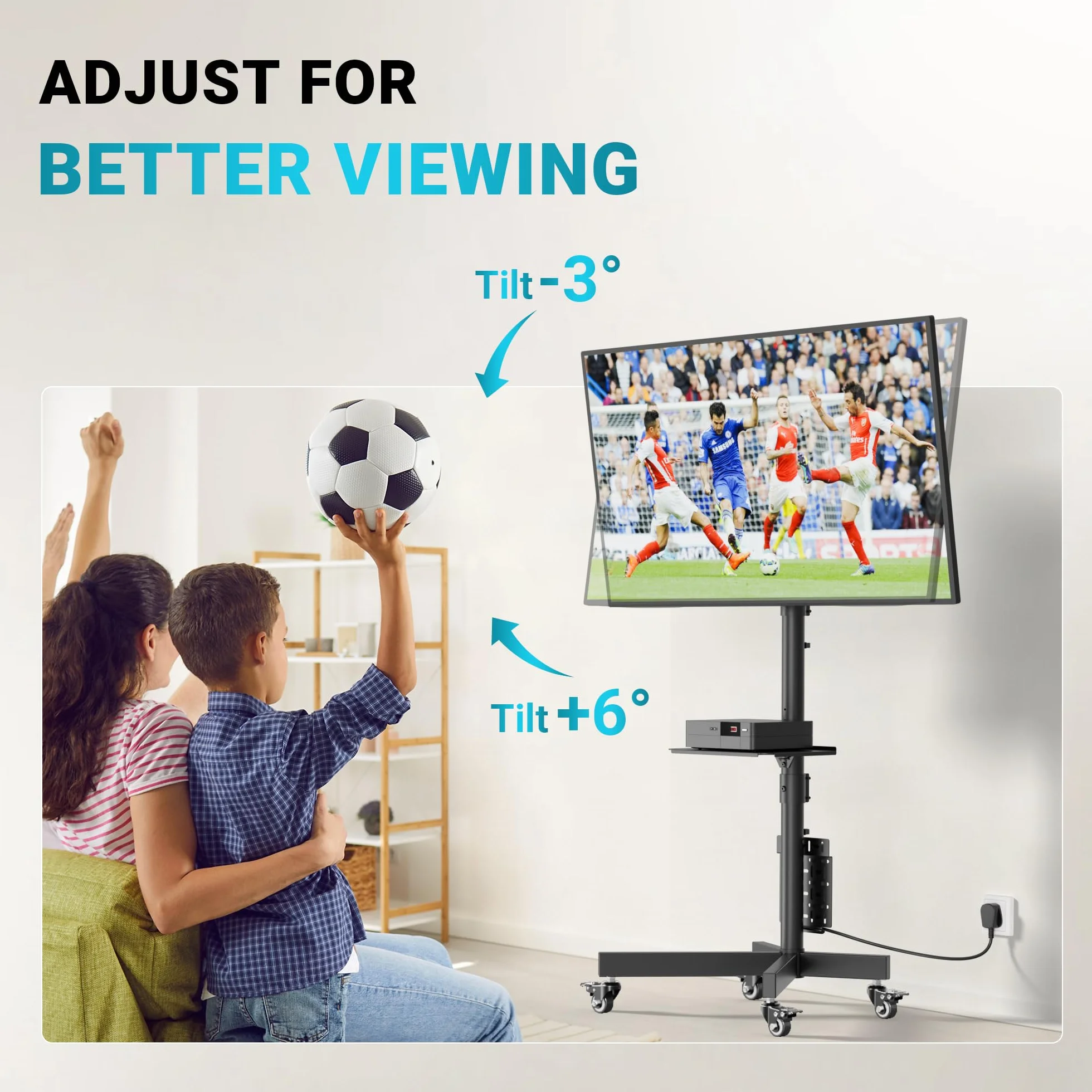 BONTEC Supporto TV da Pavimento per TV LCD/LED 23-60 Pollici, Carrello TV Mobile con Ruote, Altezza Regolabile, 40 kg, VESA 400x400 mm