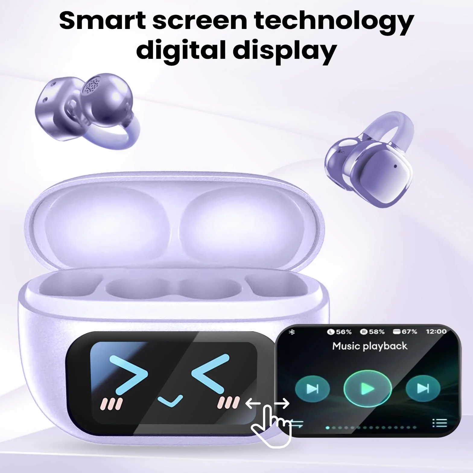 PTHTECHUS Cuffie Auricolari Aperte, Touchscreen Intelligente Auricolare Con Clip, Cuffia Traduzione, 3.7g Ultraleggero Comfort, 65 ore di Riproduzione, Auricolari Open Ear Bluetooth 5.4 (VIOLA)