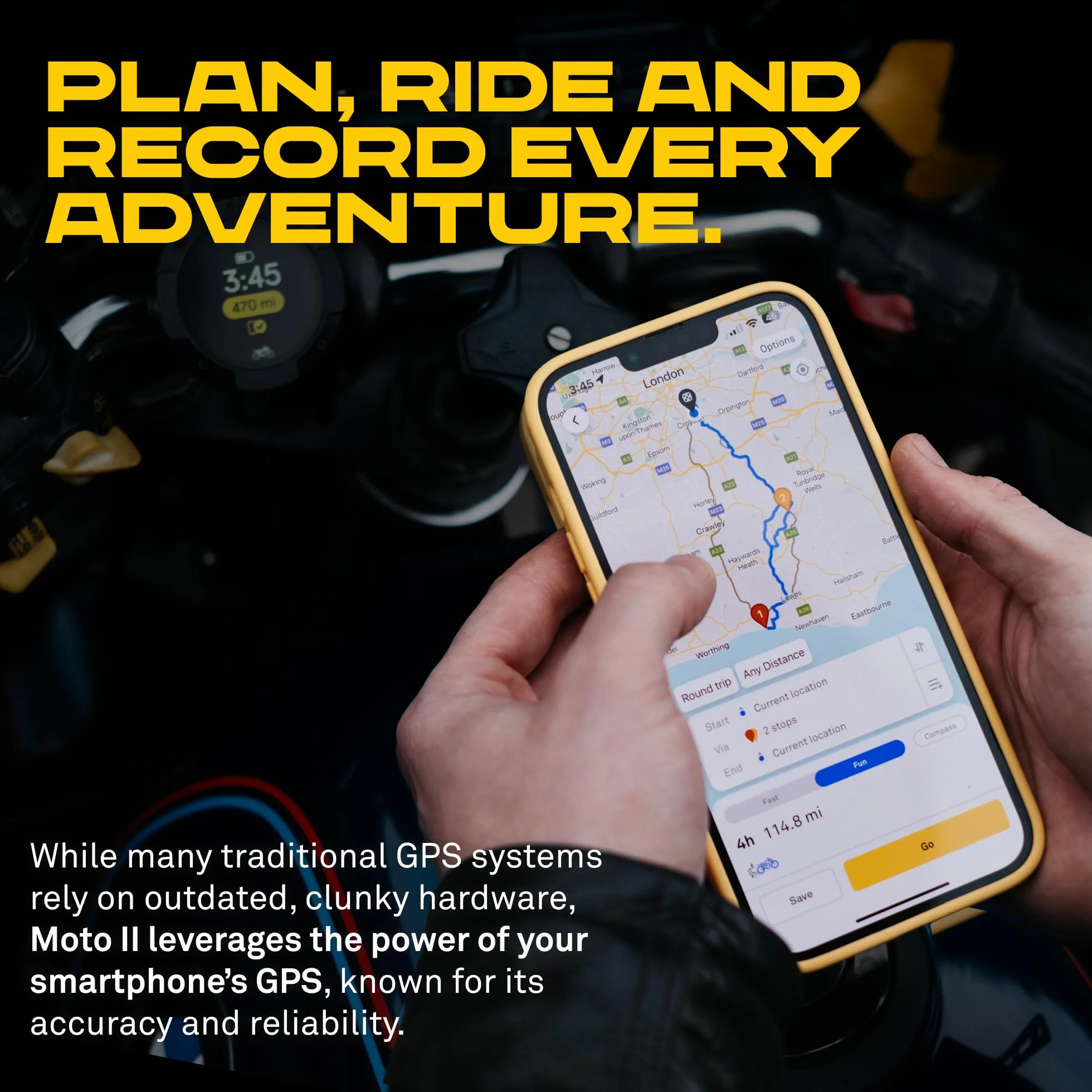 Beeline Moto II - Navigatore GPS da Moto - Schermo Ultra-luminoso | Navigazione, Velocità, Orario Arrivo | Batteria 14 ore, Impermeabile IP67 Antiurto, ricarica USB-C, Aggancio Universale al Manubrio