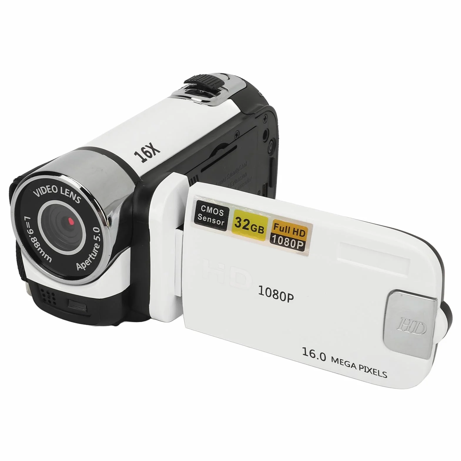 lyrlody Fotocamera Digitale da 16 MP, Registrazione Video 1080p, Display Rotante da 2,4 Pollici, Zoom Digitale 16x e Luce di Riempimento, per Viaggi, Matrimoni, Film per Bambini (WHITE)