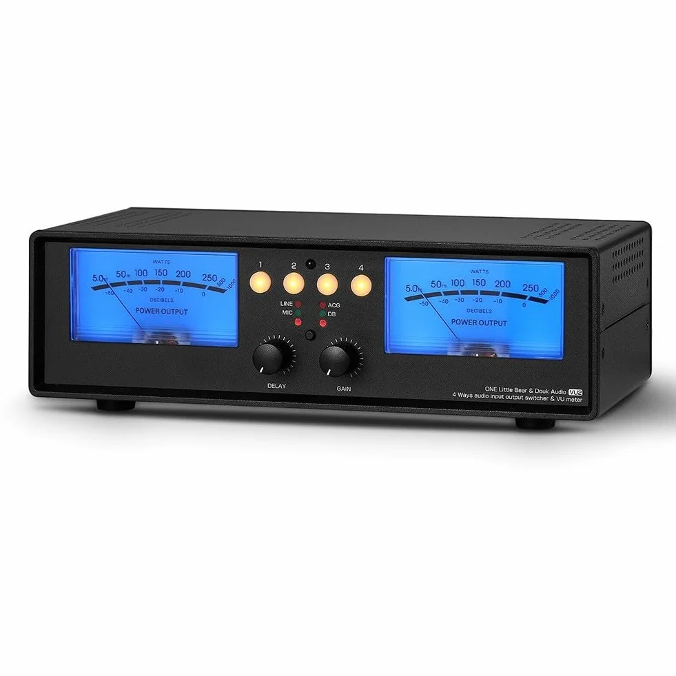 Splitter audio analogico VU Meter, indicatore di livello sonoro 4 canali per studio (retroilluminazione blu)