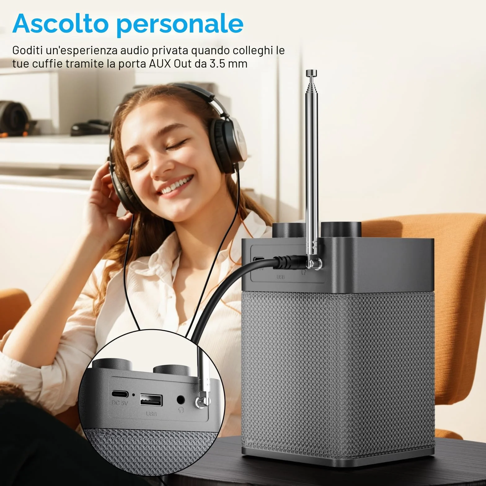 Mycket Dab/Dab+ Radio Digitale e FM, Radio Alimentata a Batteria Integrata da 2200 mAh, Ricaricabile Portatile DAB Radios con Bluetooth/U, 80 Stazioni Preimpostate, Ingresso Cuffie, LED Display