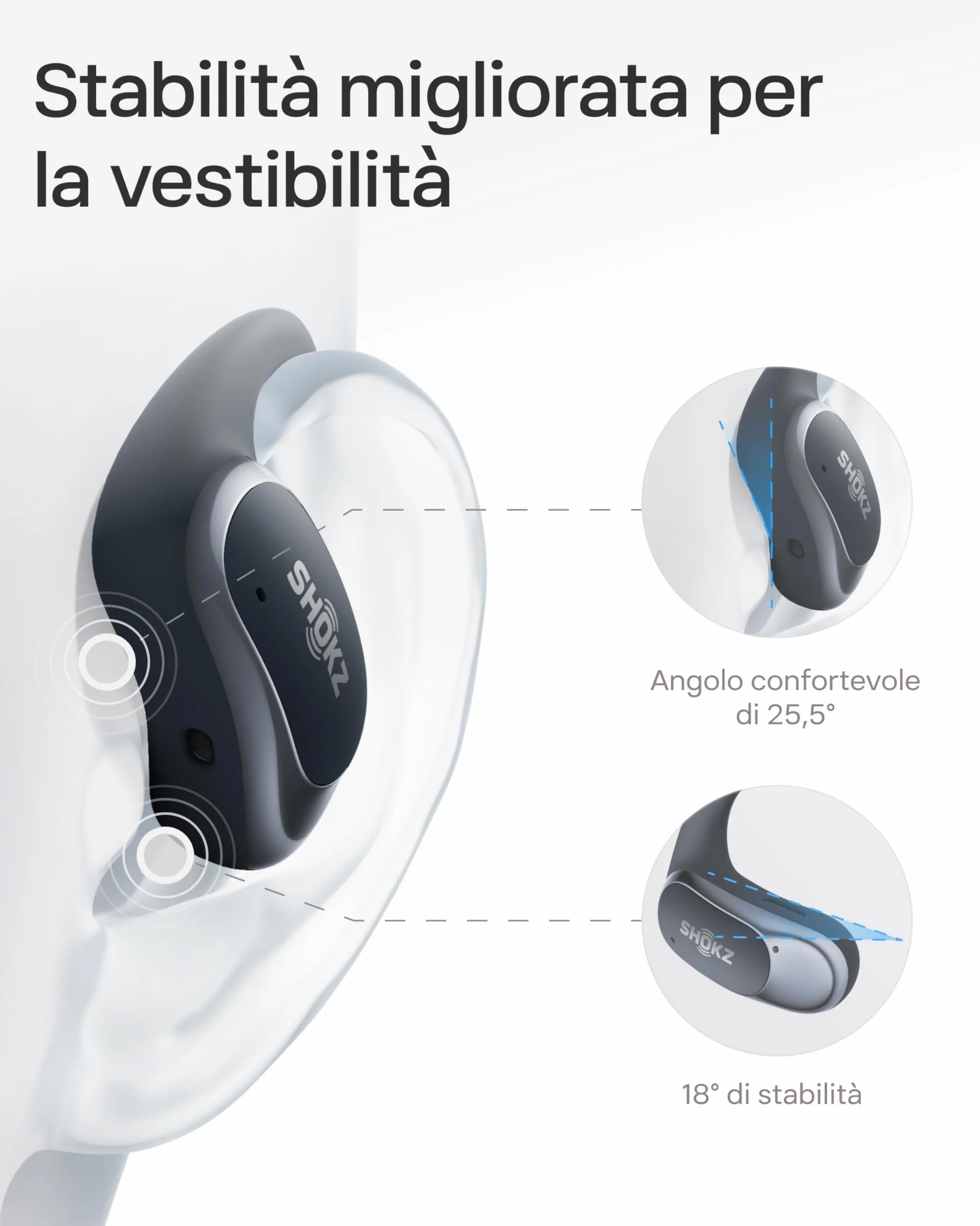 SHOKZ Cuffie Open-Ear OpenFit Air, auricolari Bluetooth wireless con microfono, con gancio auricolare Air, ricarica rapida, 28 ore di riproduzione, resistenza all'acqua IP54 per l'allenamento, Nero