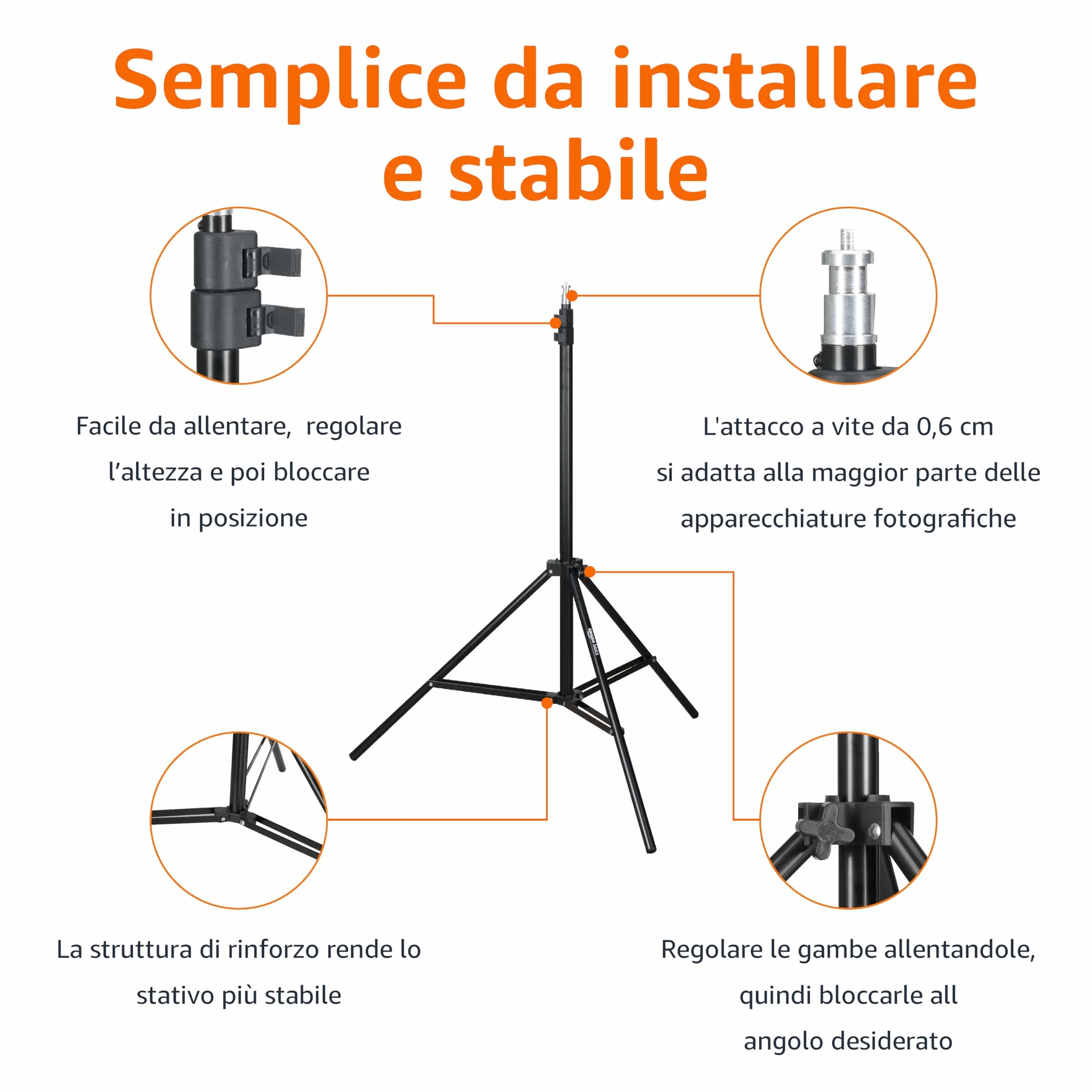 Amazon Basics Supporto per Illuminazione Fotografica in Alluminio da 2.04m con Custodia per Foto in Studio ed Esterna, 1.22kg, Regolabile, Portatile, Confezione da 1 - Nero