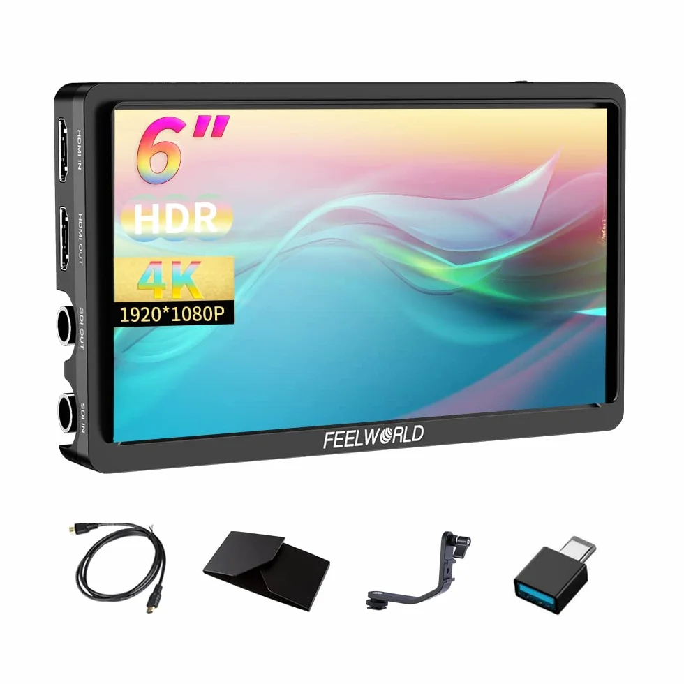 FEELWORLD FW568S Monitor da campo per fotocamere DSLR IPS da 6 pollici Full HD 1920x1080 con forma d'onda LUT Peak F970 Kit di alimentazione e installazione esterna 3G SDI 4K Ingresso HDMI