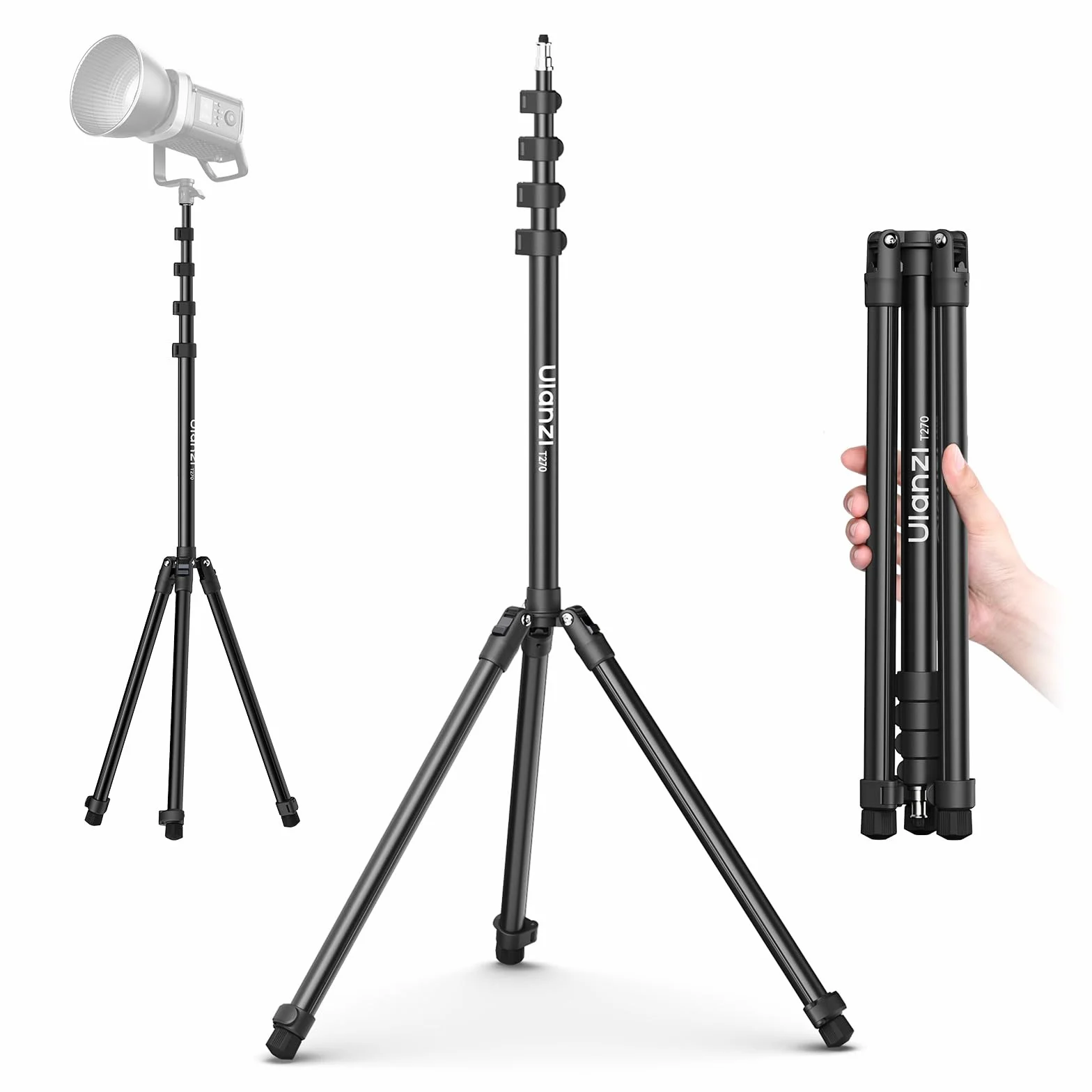 ULANZI T270, Stativo Fotografico in Alluminio da 270cm, Cavalletto per luci fotografiche con pesa 1,27 kg e capacità di carico 6 kg, Treppiede con vite da 1/4" per fotografia in Studio ed Esterna
