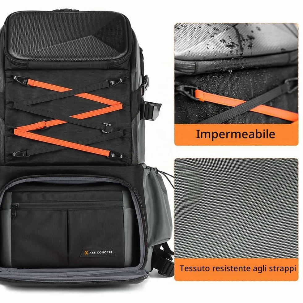K&F CONCEPT Zaino per Fotocamera Professonale, 32L Borsa Fotocamera Fotografia Multifunzionale Zaino Fotocamera Impermeabile Resistente, Scomparto per Laptop da 15.6 Pollici (Inclusa Borsa Tracolla)