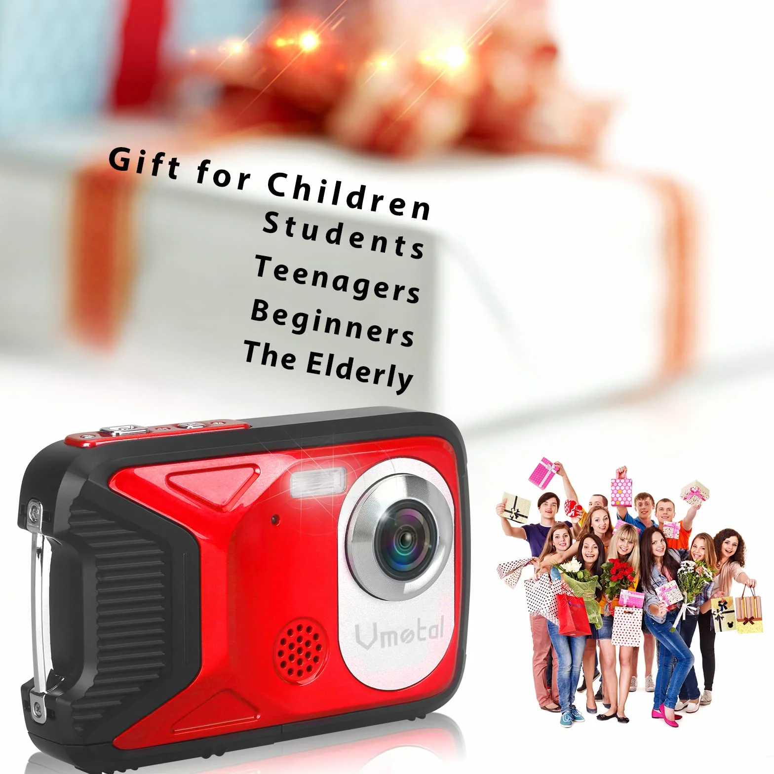 GDC8026 Fotocamera digitale impermeabile/Zoom digitale 8x / 21 MP/FHD 1080P /Schermo LCD TFT da 2,8"/ Telecamera subacquea per bambini/Adolescenti/Studenti/Principianti/Anziani (Rosso)