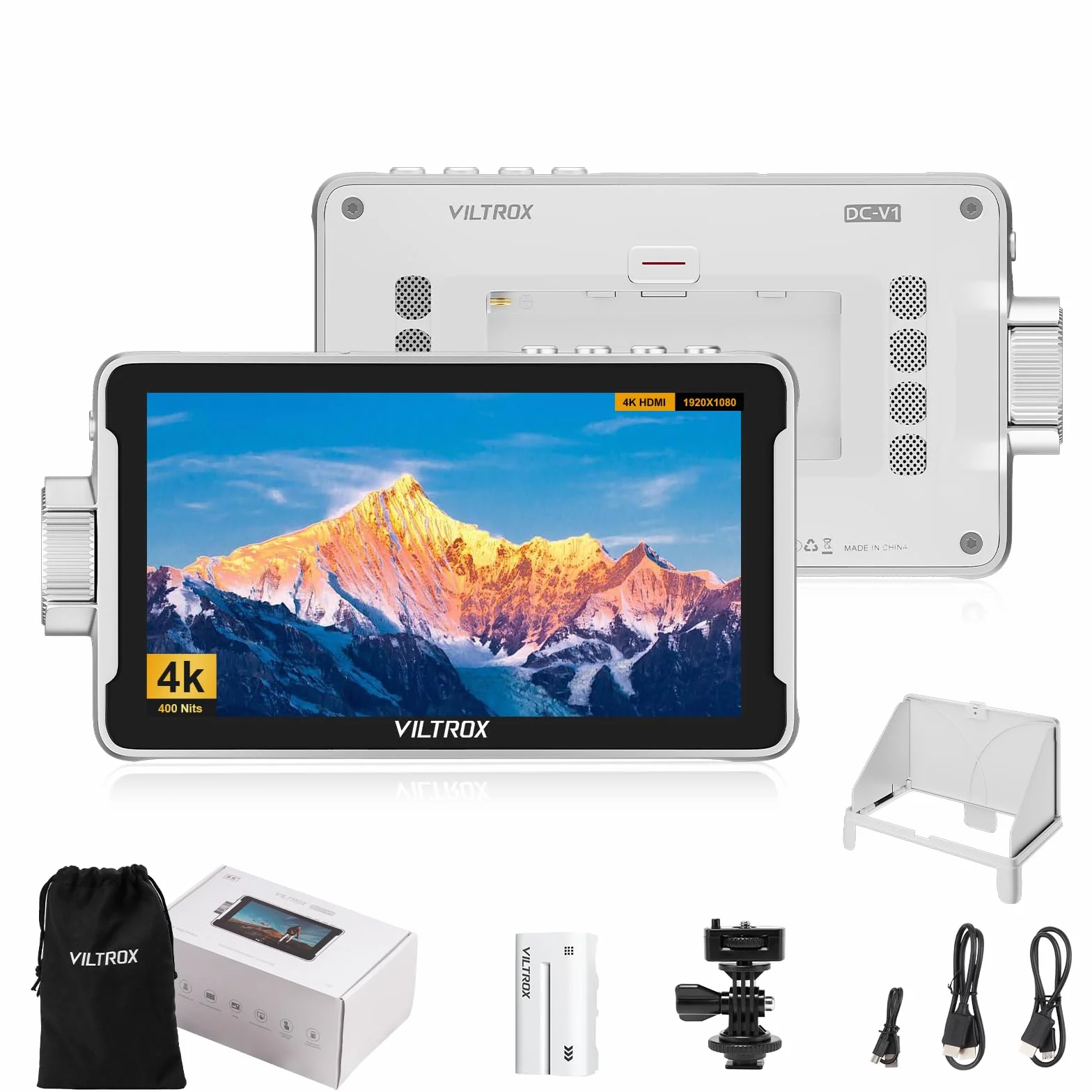 VILTROX DC-V1 5,5”Monitor Da Campo per Fotocamera DSLR Monitor Touchscreen 4K HDMI Video Monitor Esterno per Sony Canon Nikon 2000nits 3D LUT 1920×1080 IPS HD Video con Batteria Ricaricabile Hood