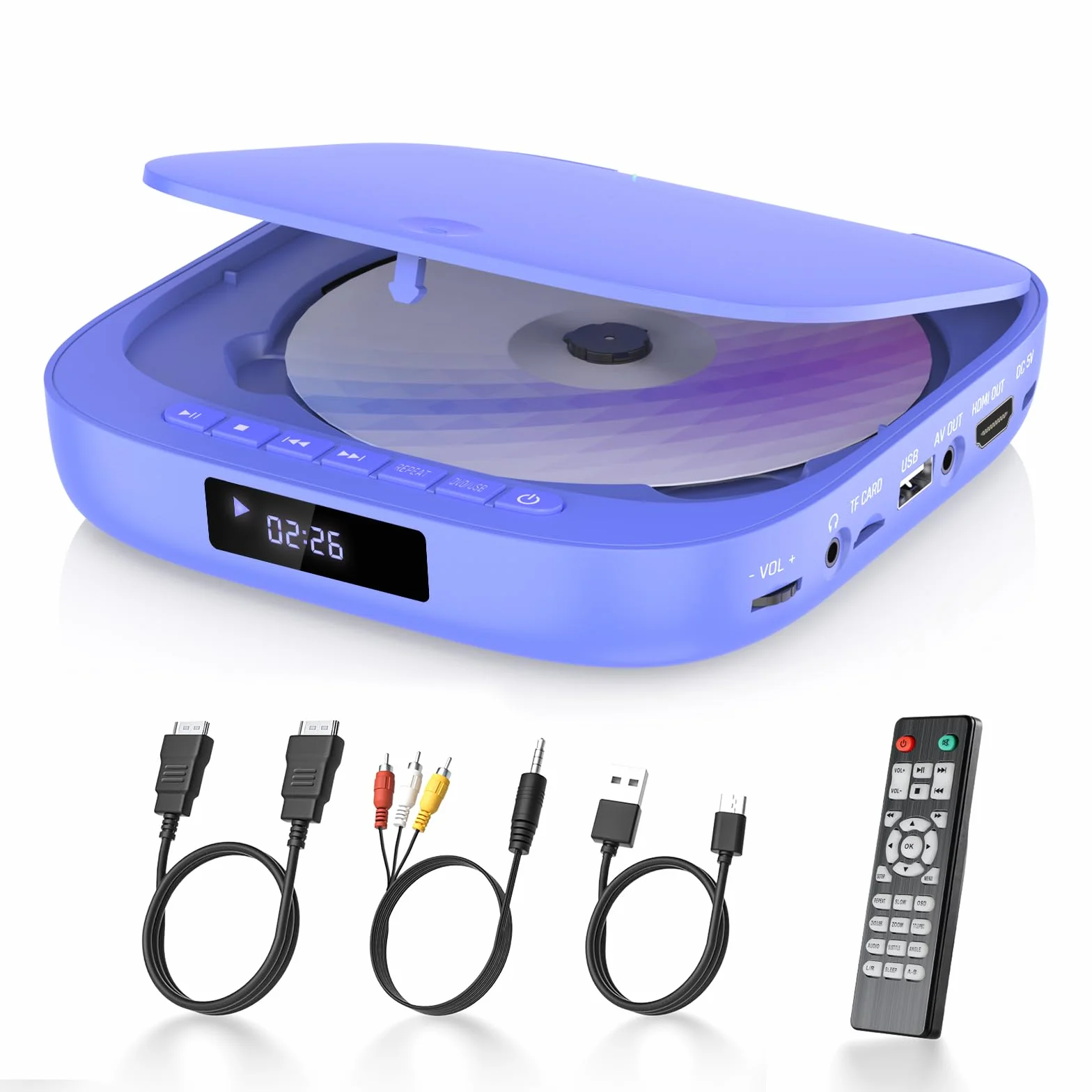 Desobry Mini Lettore DVD per TV 1080P, Lettore DVD senza regione con HDMI, incluso cavo HDMI/RCA e telecomando, Player che supporta l'ingresso USB/TF, Memoria di interruzione