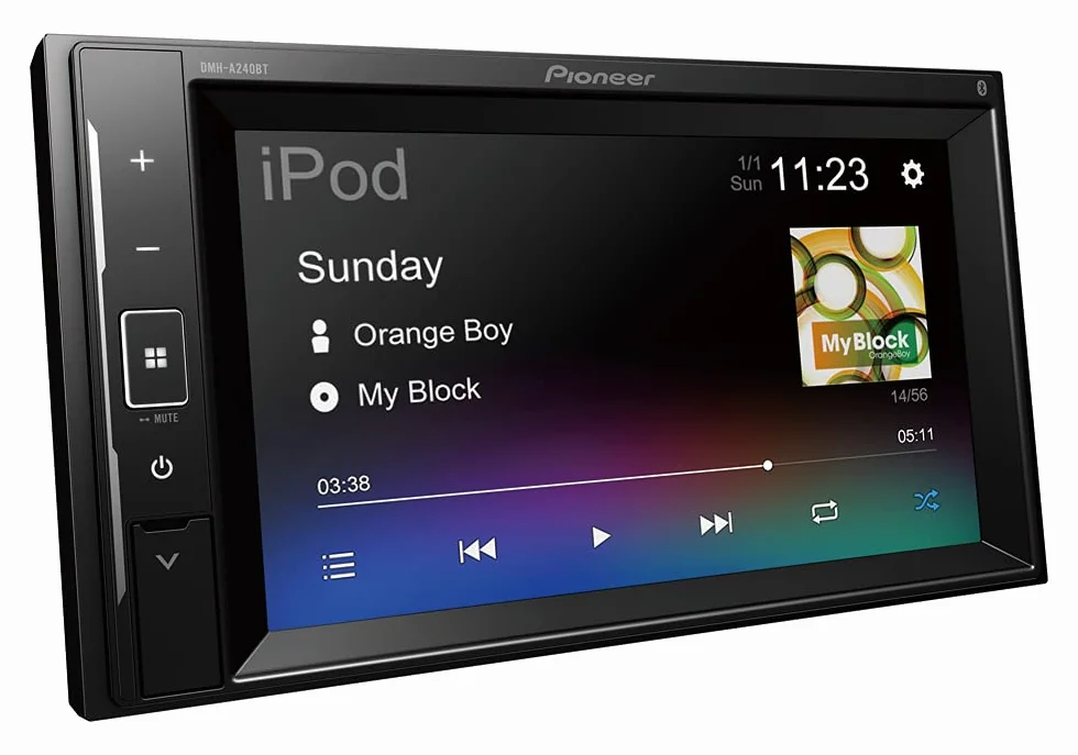 Pioneer DMH-A240BT, lettore multimediale 2 DIN, profondità di installazione ridotta, touchscreen ClearType da 6,2 pollici, connessione smartphone, USB, Bluetooth, equalizzatore grafico a 13 bande