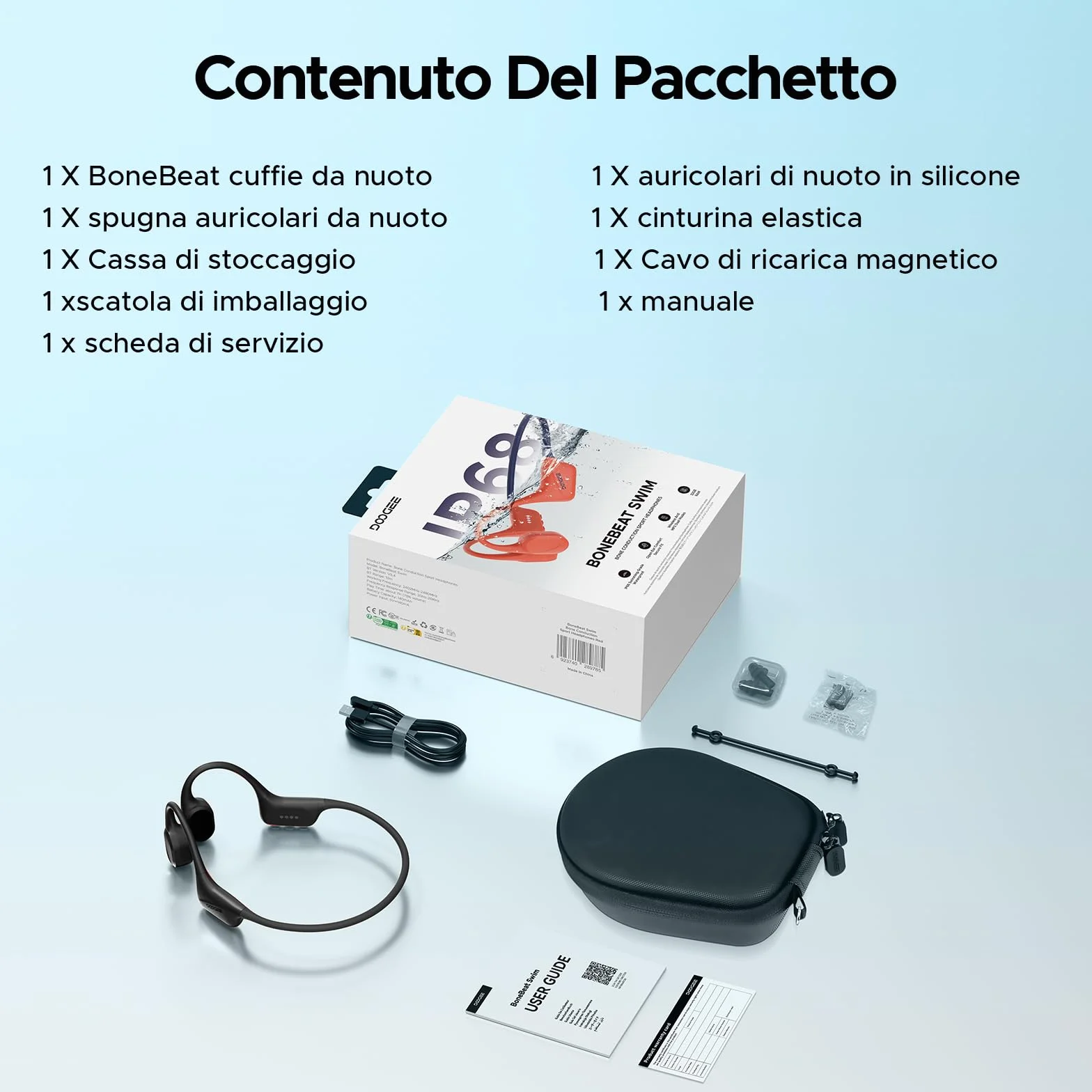 Cuffie Conduzione Ossea IP68 Impermeabili per Nuoto, Auricolari Sportive Bluetooth 5.4, MP3, 32GB, Comodo Silicone, Open-Ear per Corsa, Ciclismo, Palestra,Nero