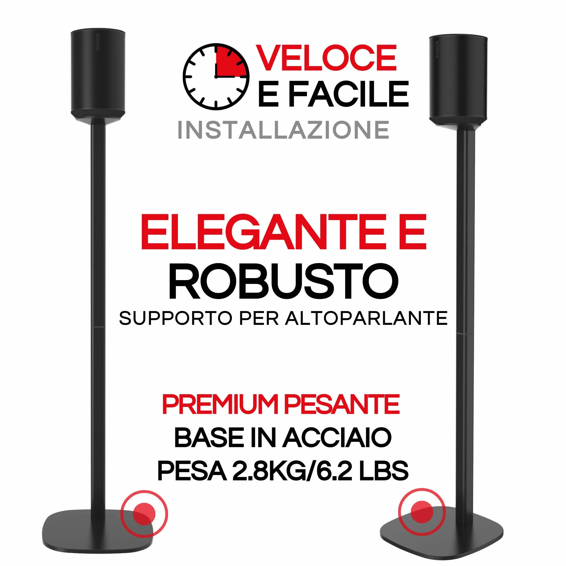 Supporto da Pavimento ERA 100, Doppia Confezione (2pcs), Compatibile con Sonos ERA100, ERA 100 SL, Sonos ONE, Play:1, Nero