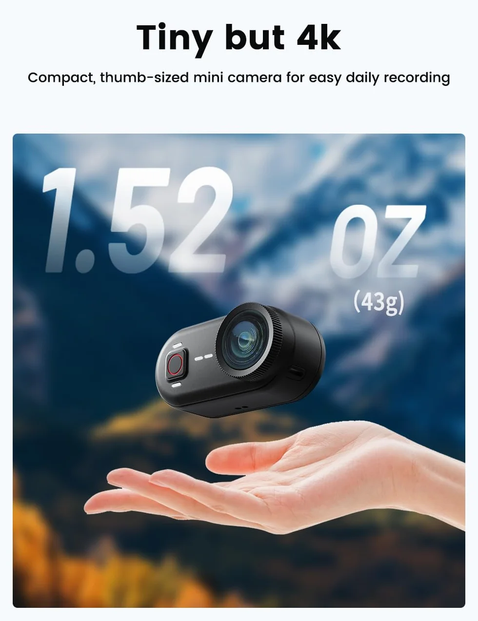 Apexcam K80 Mini Action Cam,POV Camera Con Memoria Integrata da 64GB,4K WiFi EIS Mini Body Cam Sportiva Portatile Vlogging Fotocamera,10M Fotocamera Subacquea,Videocamere Montate sul Corpo e Accessori