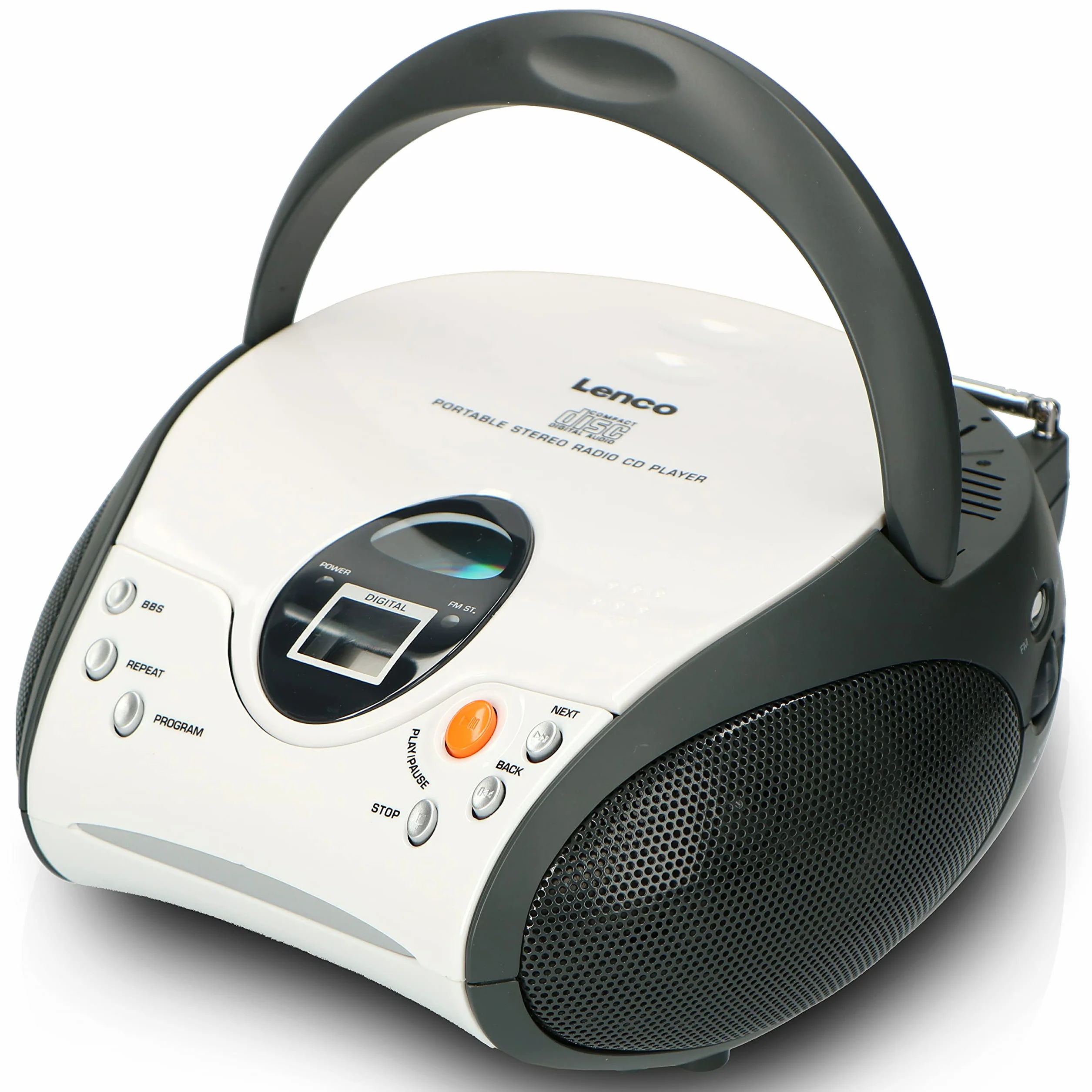 Lenco SCD-24 Lettore CD per bambini Radio FM Stereo Boombox 2x1,5W RMS Bianco