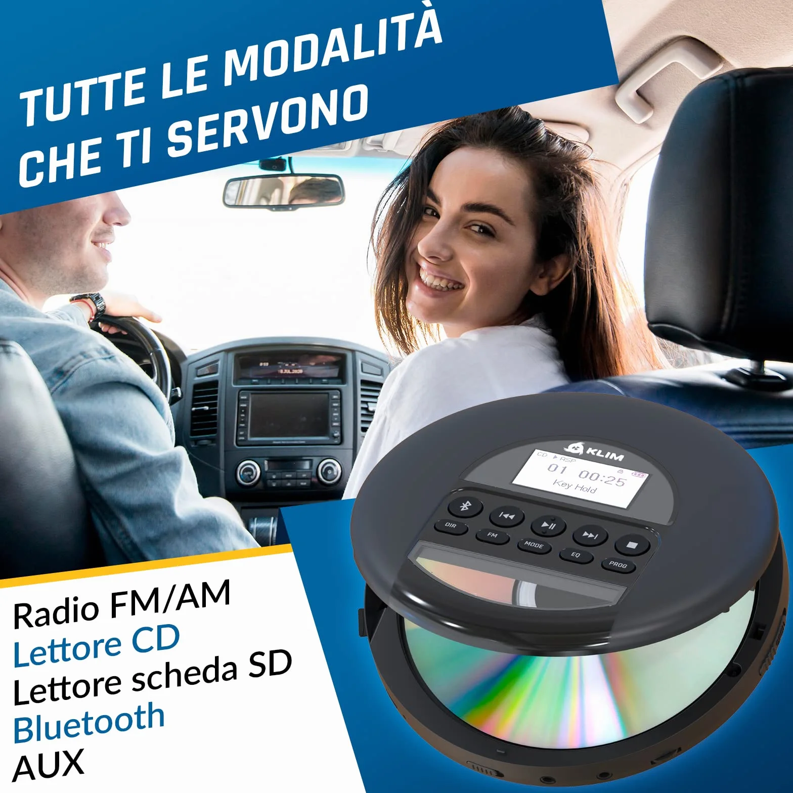 KLIM Nomad Lettore CD Portatile Bluetooth Radio FM MP3 SD