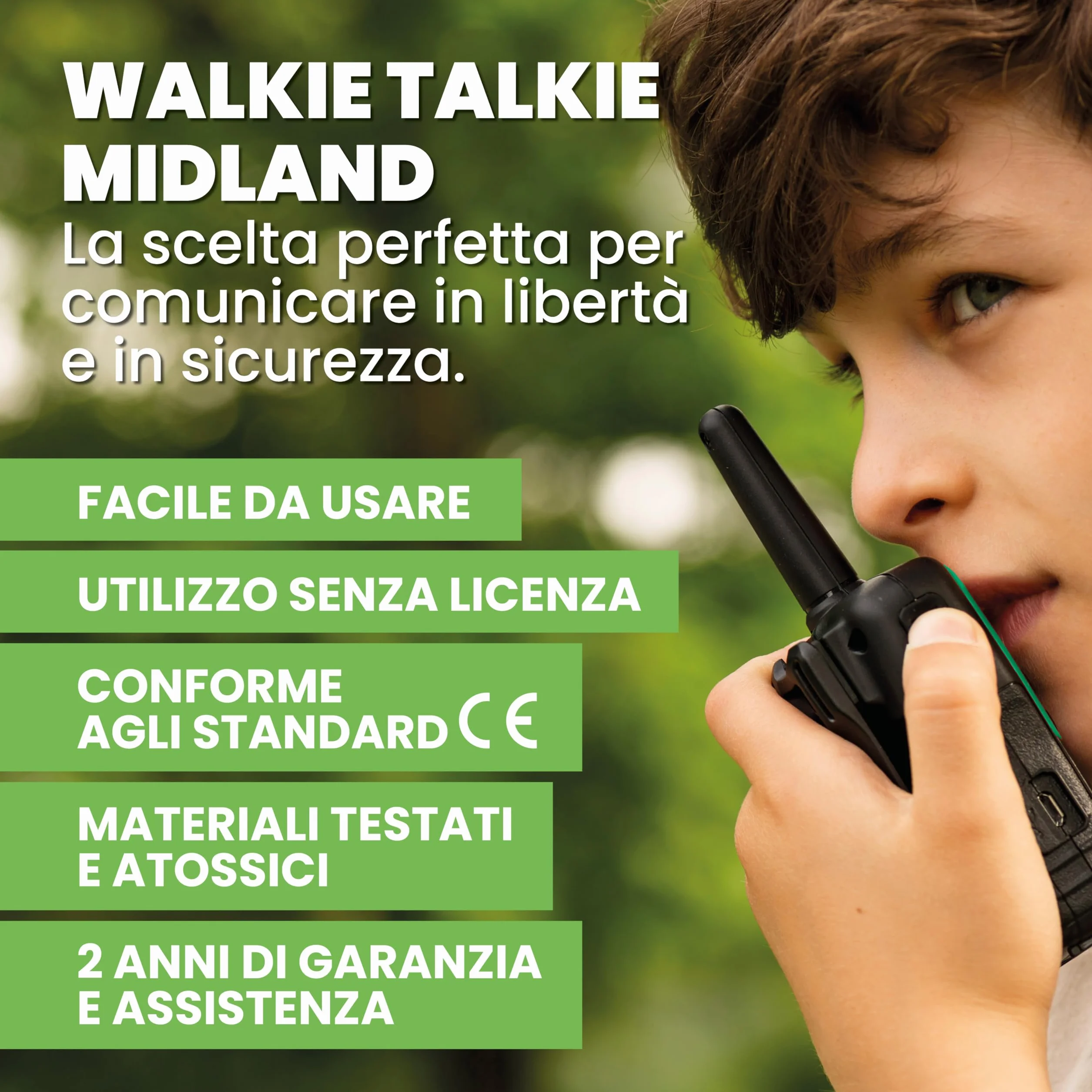 Midland XT30 Walkie Talkie Ricaricabili USB 16 Canali PMR446 5H 6km 38 Toni CTCSS VOX