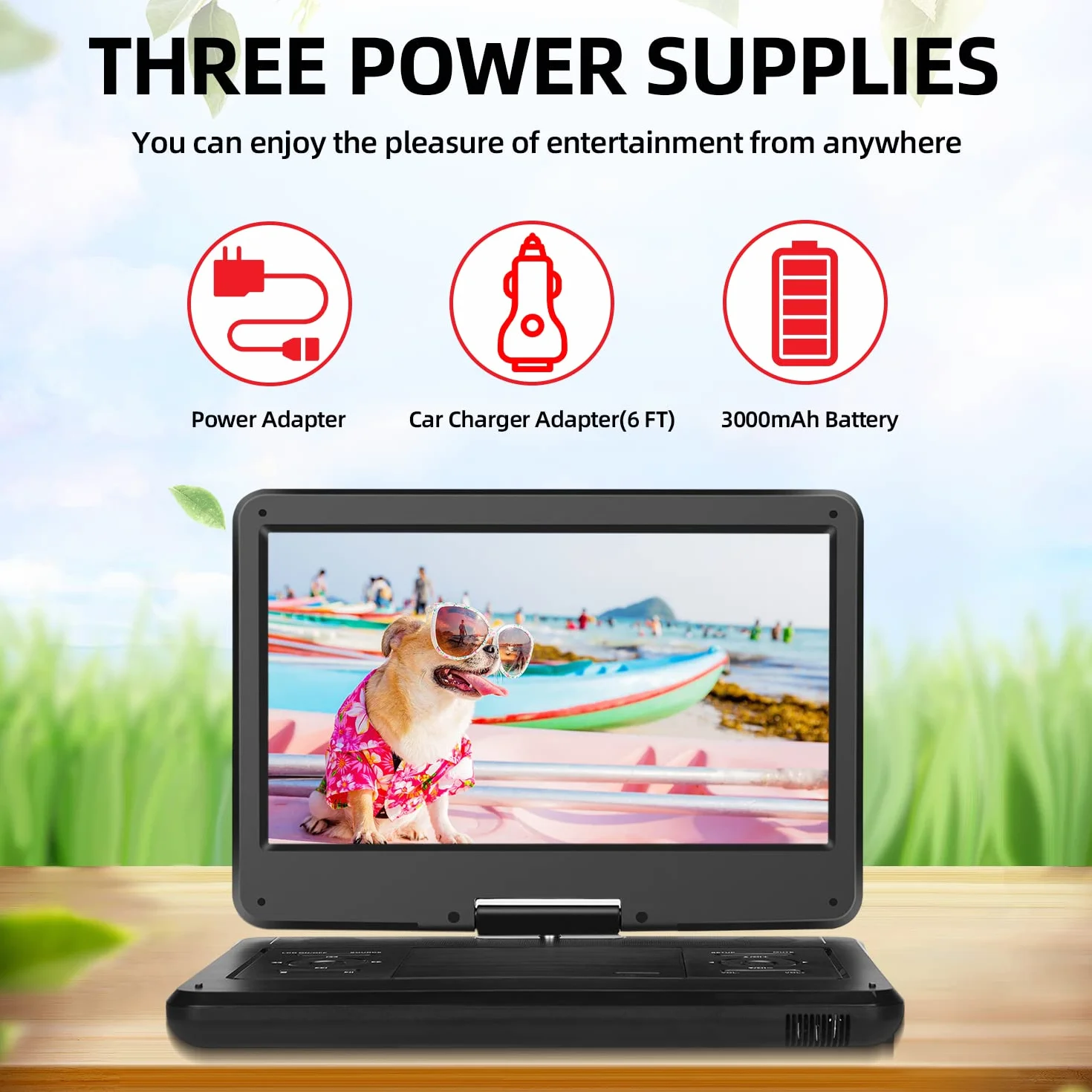KCR Lettore DVD portatile 14,0 pollici con HD e USB/HDMI/AV/Audio, telecomando HEVC Main 10