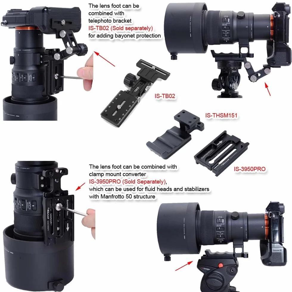 iShoot Base ad anello di ricambio per treppiede compatibile con Sigma 70-200 mm F2.8 DG DN OS Sports e 500 mm F5.6 DG DN OS Sports, staffa di supporto con piastra a sgancio rapido Arca-swiss Fit