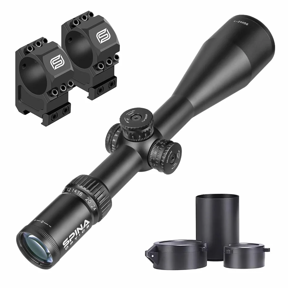 SPINA OPTICS 4-24X56 SF Mire ottiche da caccia Reticolo in vetro con torrette laterali di parallasse Ripristino Tubo da 30 mm Riflescope